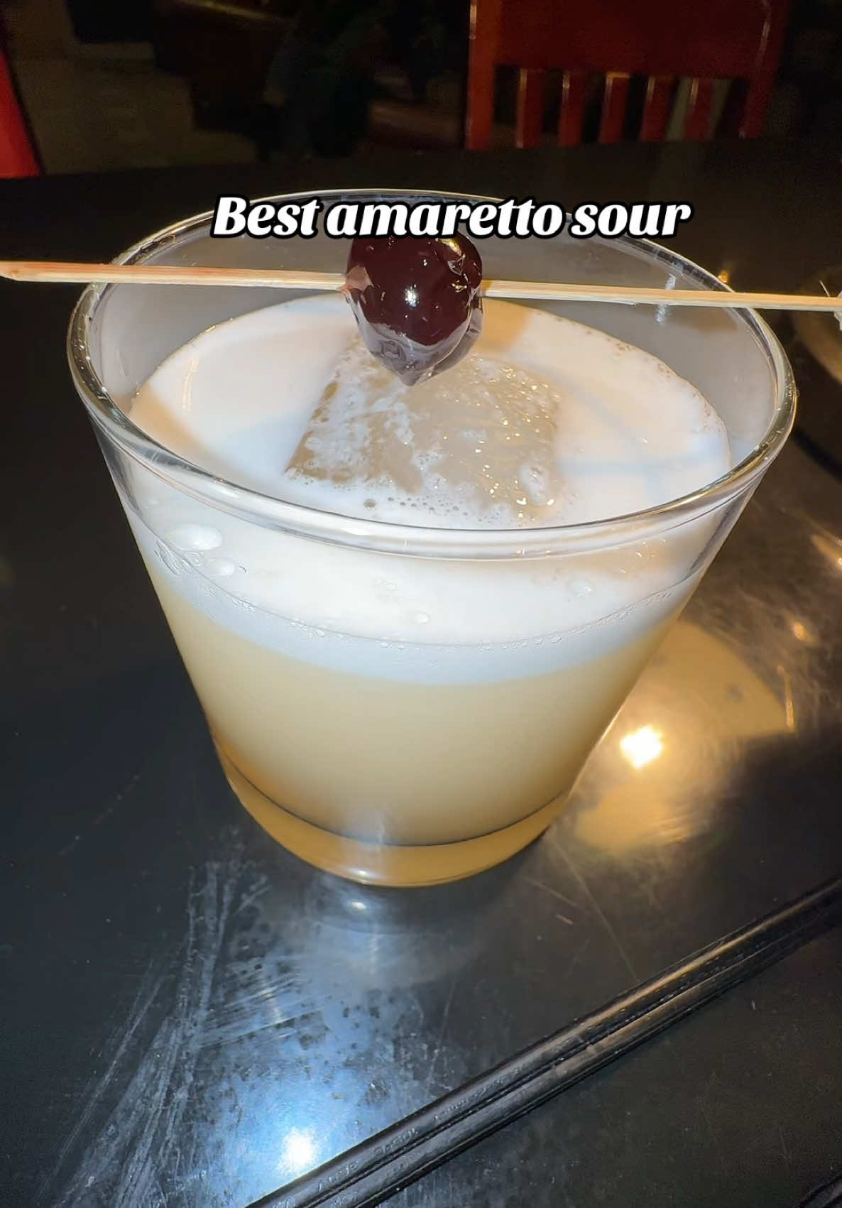 The Amaretto Sour was introduced in 1974 by the importer of Amaretto di Saronno, now known as Disaronno, as a promotional tool to increase awareness of the liqueur. My specs on this are 1.5 amaretto liqueur , .75 bourbon, 1oz of lemon juice , .25-.5 oz of simple , .5 oz of eggwhite or 4 dashes of Fee foam . Fantastic cocktail hope you enjoy!  #fyp #foryou #cocktails #bartender #bartenderlife #mixology #barlife #trending #viralvideo #bartending #cocktailswithfriends #viralvideo #viraltiktok #serviceindustry 