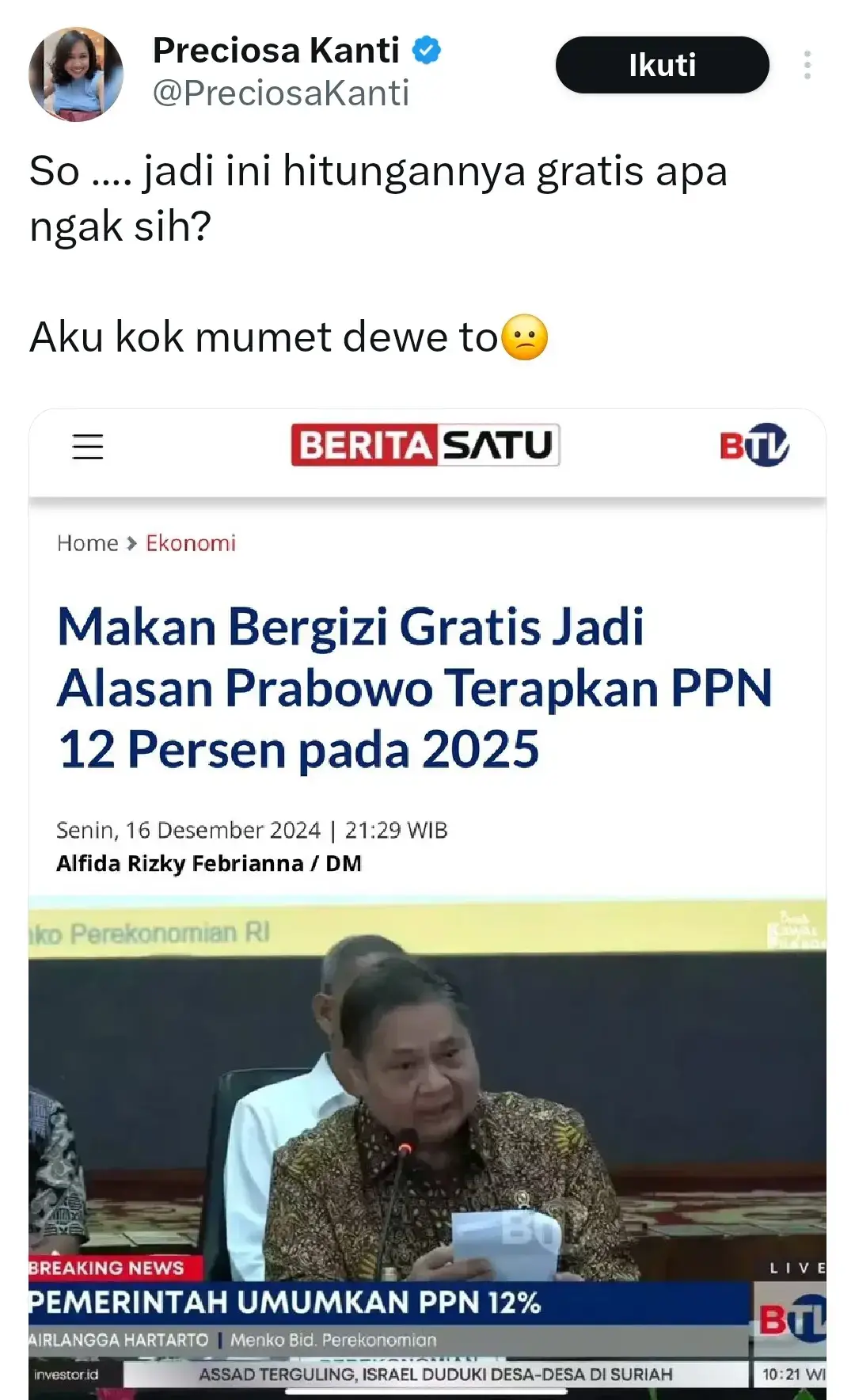 hmm.... pada bingung kan jadinya... PPN naik 12 Persen dan Makan Siang Gratis #ppnnaik #ppn12persen #makansianggratis #hotnews #hotnews #prabowo #fyp 