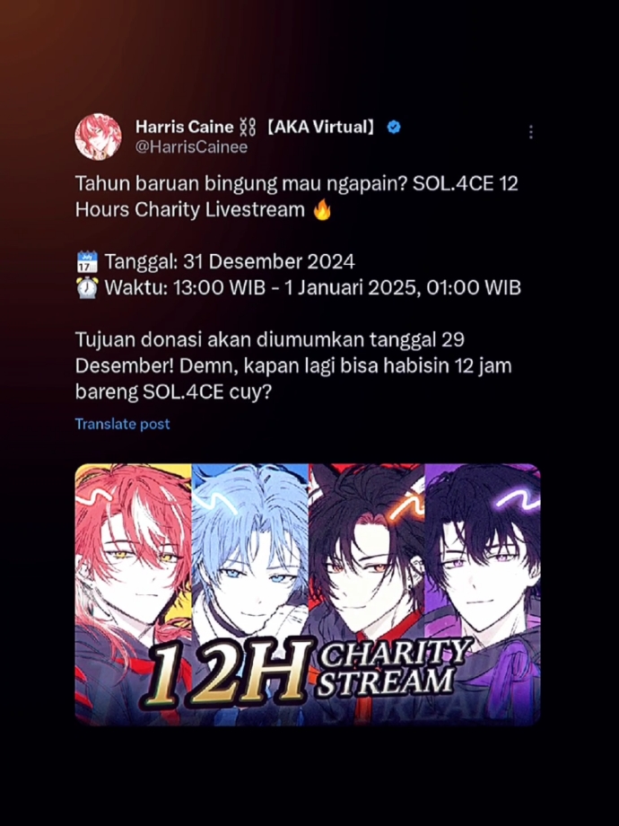 SOL4CE STREAM 12 JAM ?!?? » @harriscaine @xsoutaa @mikazukiarion @gingehenna  [ #sol4ce #solf4m #vtuber #vtuberid #harriscaine #mikazukiarion #xsouta #gingitsunegehenna #charity #charitystream #fyp ]