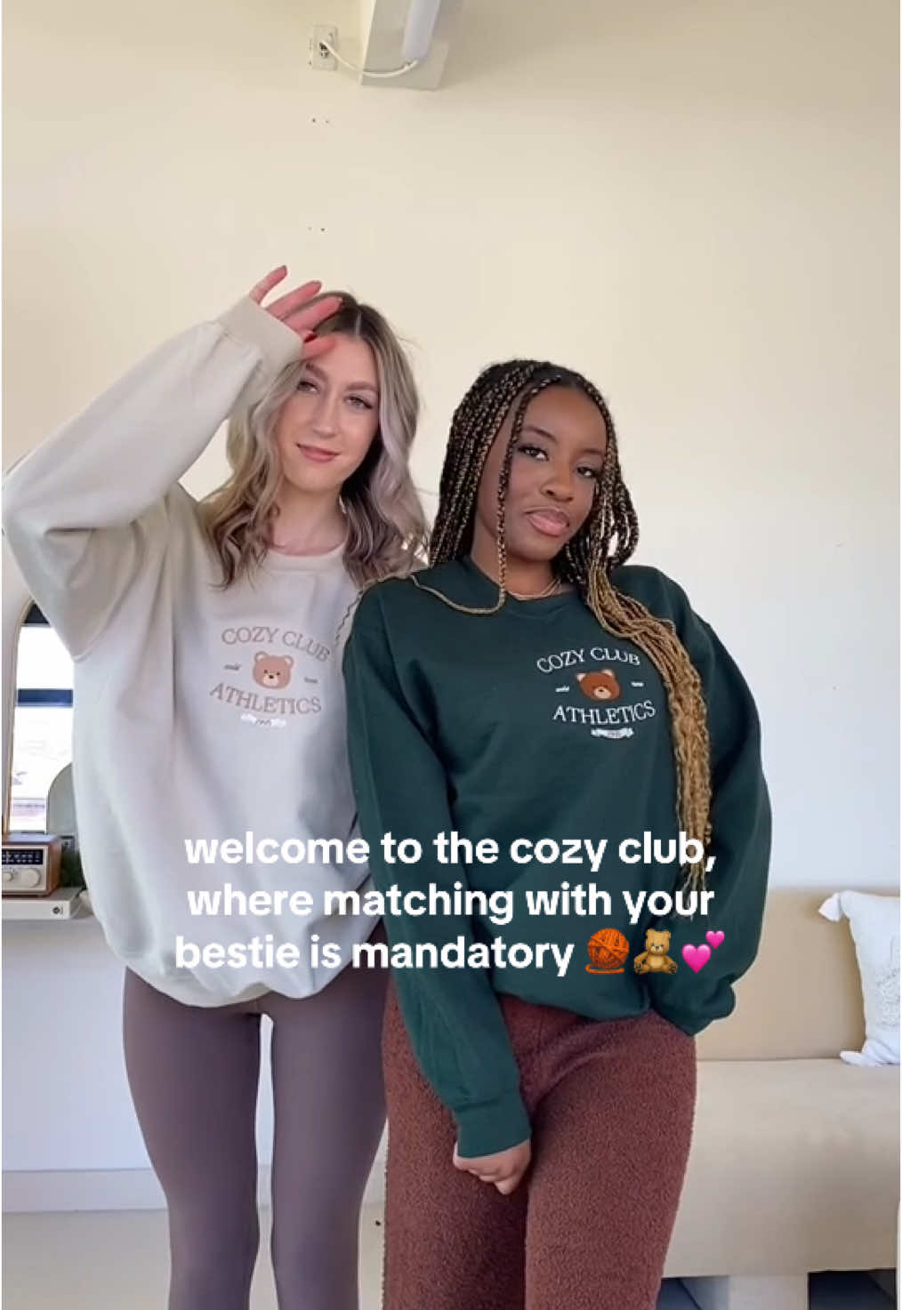 proof that the cozy club sweater was made for besties 💕✨ #matchingoutfits #cozyaesthetic #holidayootd #christmassweater #cuteaesthetic #cozyoutfit 