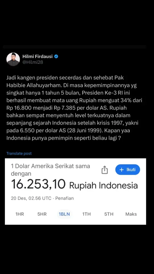 Jadi kangen Pak Habibie Allahuyarham. Lahul faatihah #dolar #dolarnaik #habibie #ekonomi #fyp #hilmifirdausi 