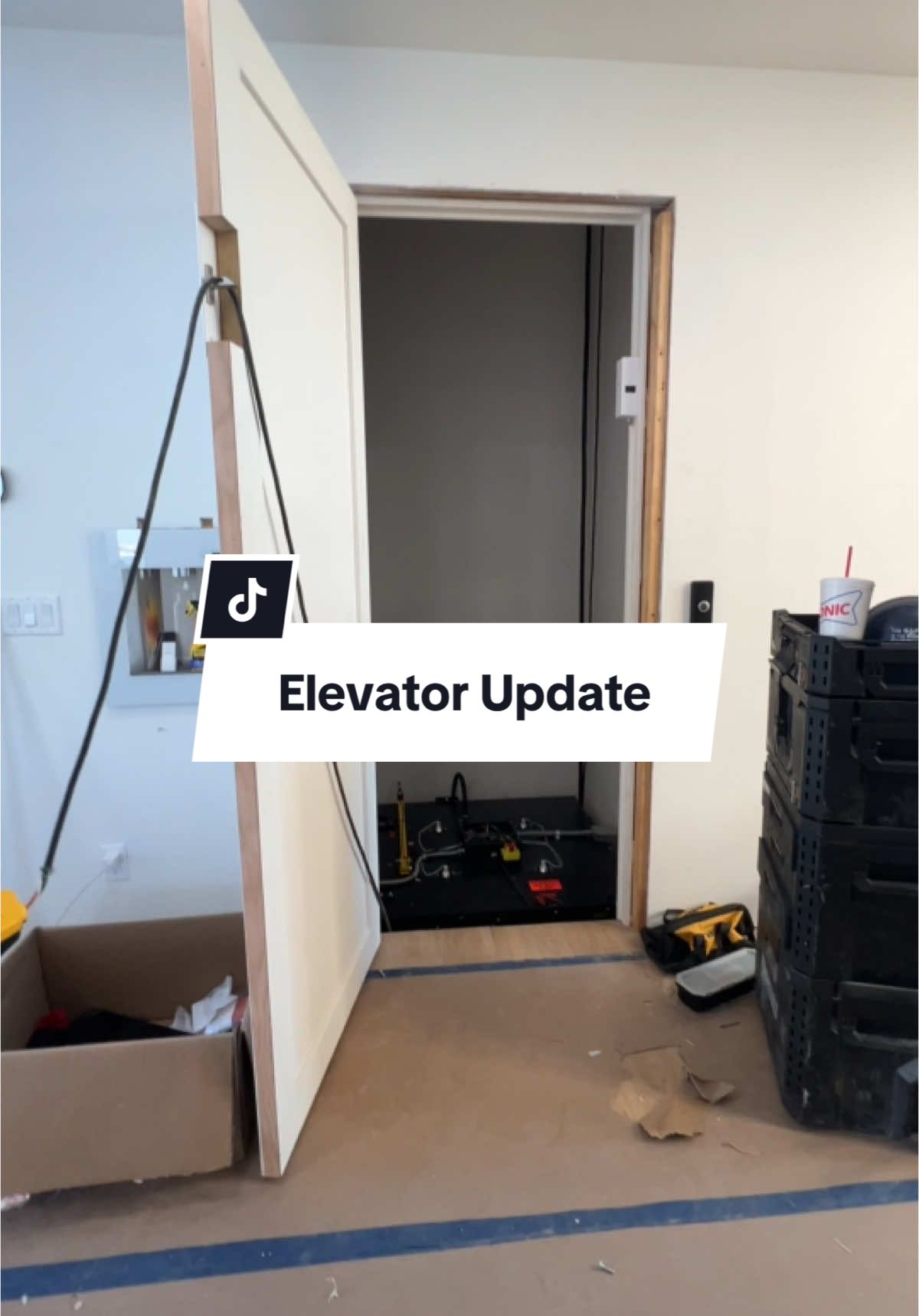 Leave it to @Kpuga_fit to give commentary the entire reveal of the elevator 😂 Tomorrow we will be able to ride in it!!! Working elevator AND water in the pool tomorrow!! I think i might just cry! #disastertodreamhome