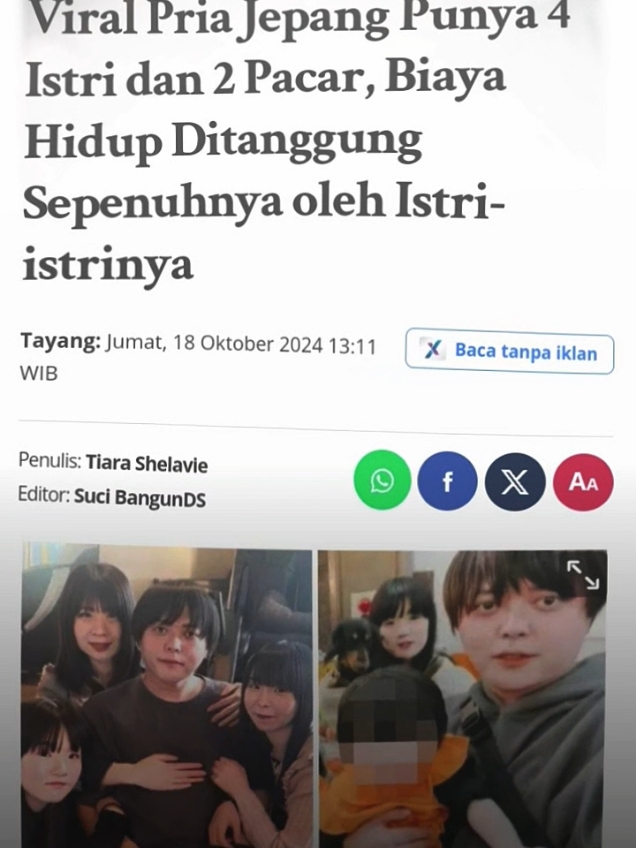 Kering Wakk🗿 Seorang pria di Jepang viral karena memiliki empat orang istri dan dua kekasih. Pria itu pun berencana memiliki 54 anak dan ingin menjadi 