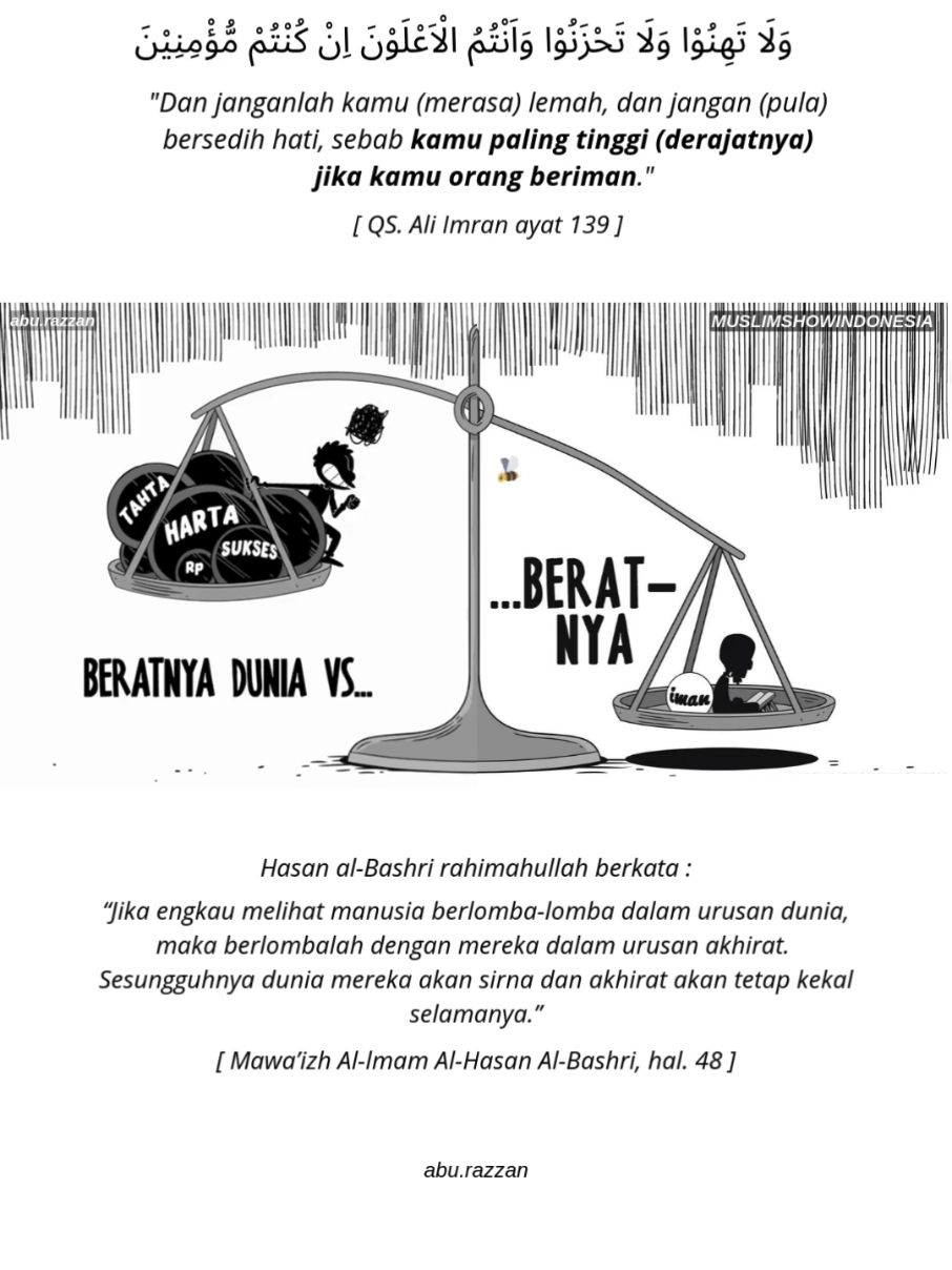 Dan janganlah kamu (merasa) lemah, dan jangan (pula) bersedih hati, sebab kamu paling tinggi (derajatnya), jika kamu orang beriman.  [ QS Ali Imran ayat 139 ] .  . .  .  .  #sunnah #manhajsalaf #salaf #iman #qsaliimran #doa #selfreminder #nasehat #quotes #quote #quotesindonesia  #quotesoftheday  #dakwah  #dakwahsunnah  #quran  #quranrecitation 