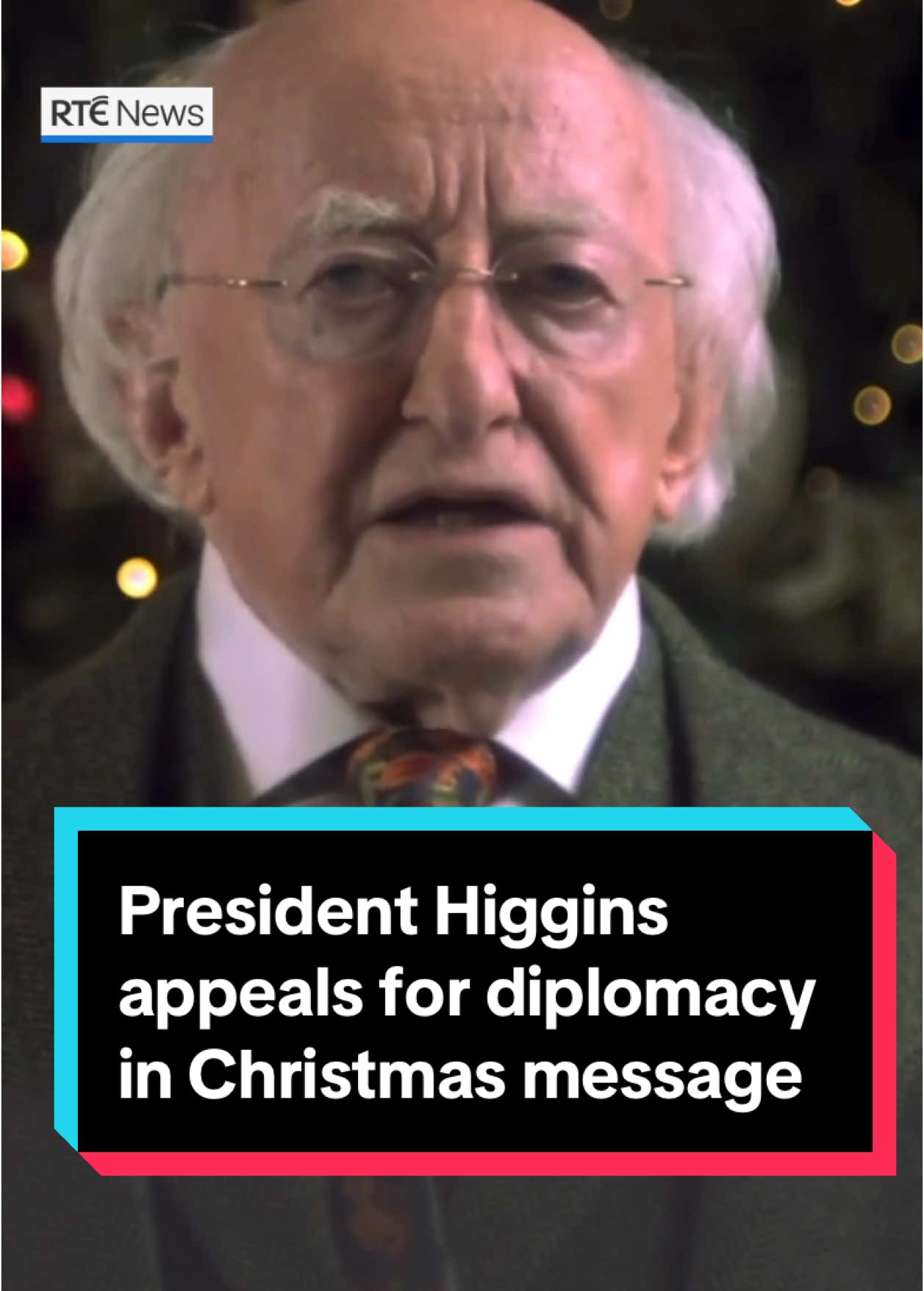 President Michael D Higgins drew special attention to the wars in Gaza, Ukraine and Sudan in his Christmas message. Appealing for diplomacy over “endless preparations for war”, President Higgins condemned global conflicts in his 14th and final Christmas message ahead of his term of office ending in November next year. 📲#rtenews #ireland #irishnews #president #presidenthiggins #michaeldhiggins #rte #christmas 