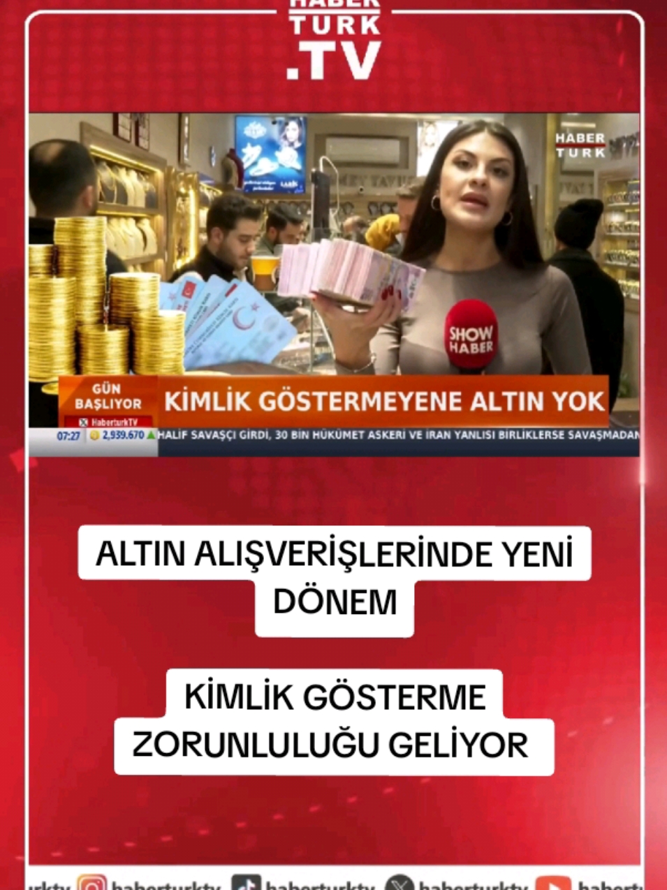 🔴Altın alışverişlerinde yeni dönem...     Yeni yıldan itibaren kuyumcularda altın alıp satarken kimlik gösterme zorunluluğu geliyor. 185 bin TL'nin üzerindeki işlemler, kimlik ibrazı olmadan yapılamayacak. #altın #kimlik #işlem #dolandırıcılar #denetim #habertürktv 