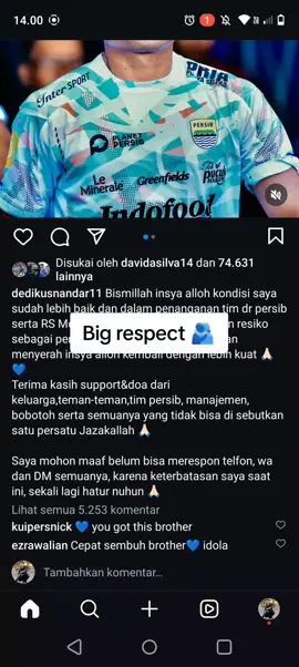 respect,kembali lebih kuat dado✊#dedikusnandar #persibbandung #respect 