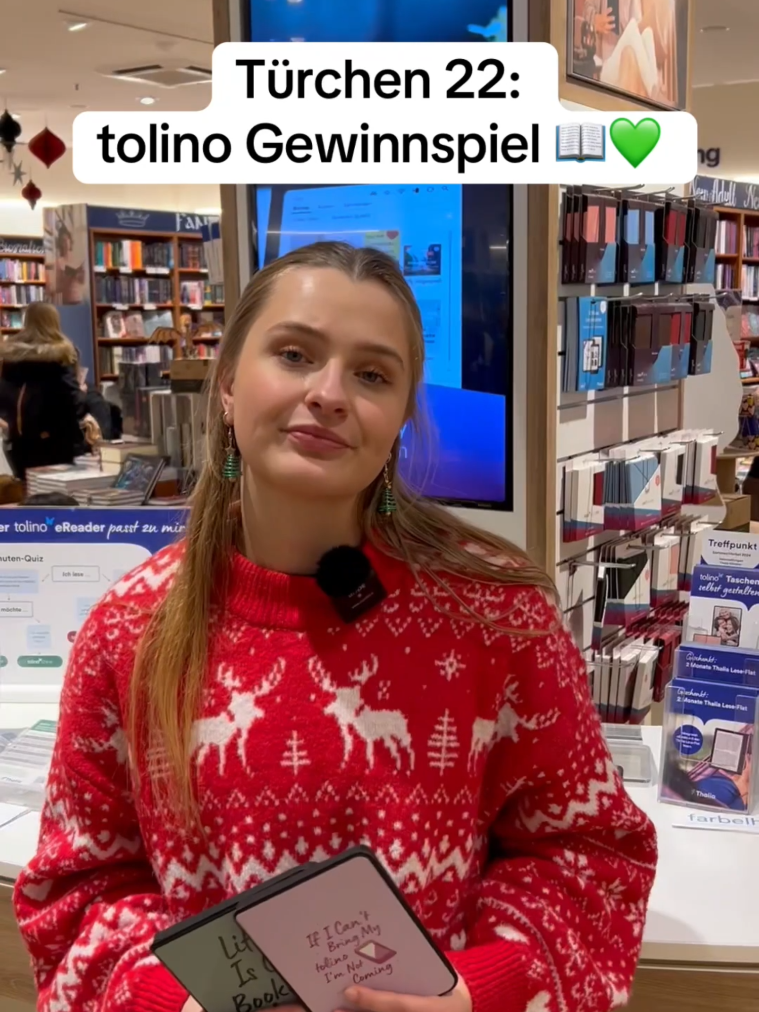 Das vierte Lichtlein brennt – und wir haben ein Gewinnspiel für euch! 💝✨ Gewinnt einen tolino shine color + Gutschein für eine individuelle Hülle von DeinDesign! 🤩🎄 Kommentiert um teilzunehmen bis zum 23.12. um 10 Uhr, welches eBook als Erstes drauf landen würde. 📖💚 TNB in der Bio! 🍀 #Gewinnspiel #tolino #BookTok #thalia