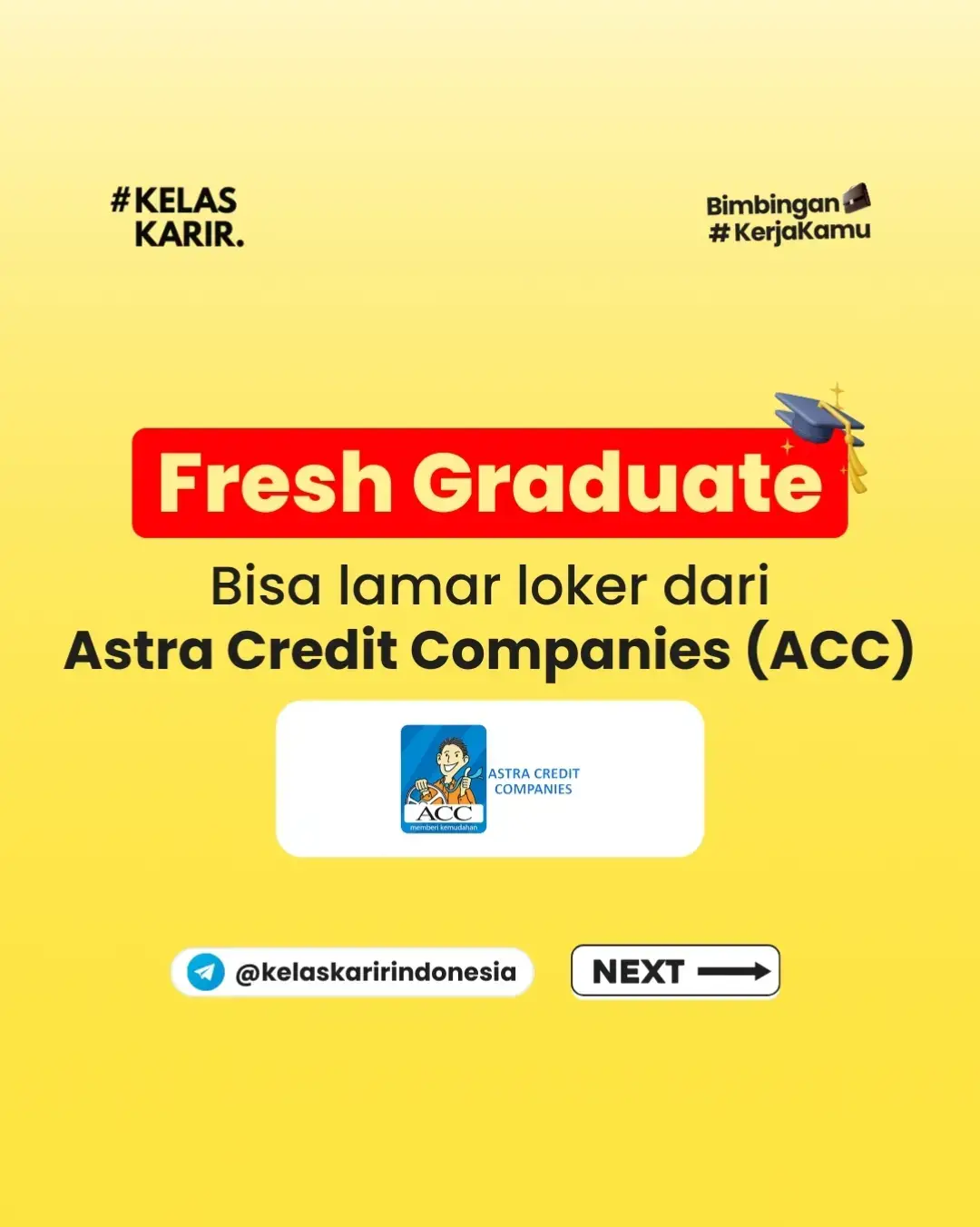 Info #lowongankerja nih gaes dari Astra Credit Companies (ACC) Posisi: 1. Management Trainee  2. Junior Leadership Development Program Fresh Graduates *Hanya kandidat yang sesuai dengan kualifikasi yang akan dihubungi dan diproses. . *Proses rekrutmen tidak pernah memungut biaya apapun. #kelaskaririndonesia #lokerterbaru #infoloker #loker #lokerjabodetabek #lokerjakarta #lokermt #freshgraduate #lokerfreshgraduate 