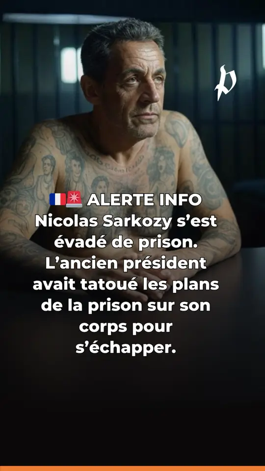 🇫🇷🚨 ALERTE INFO – Nicolas Sarkozy s’est évadé de prison. L’ancien président avait tatoué les plans de la prison sur son corps pour s’échapper. #prison #sarkozy #macron #politique