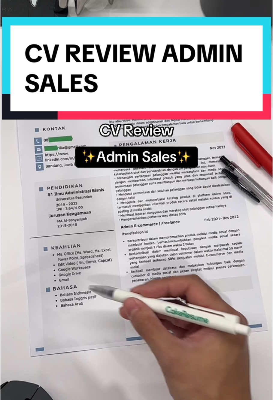 Tertarik jadi admin sales juga? yuk cek CV kamu biar siap buat lamar kerja sekarang✨😍 #tipslamarkerja #lamarkerja #cvreview #reviewcv #tipskerja #kerja #carikerja #lowongankerja #tipsbikincv #tipscvmenarik #tipscvpemula #cvats #karir #tipskarir #tipsmahasiswa #jobseeker #jobseekertips 