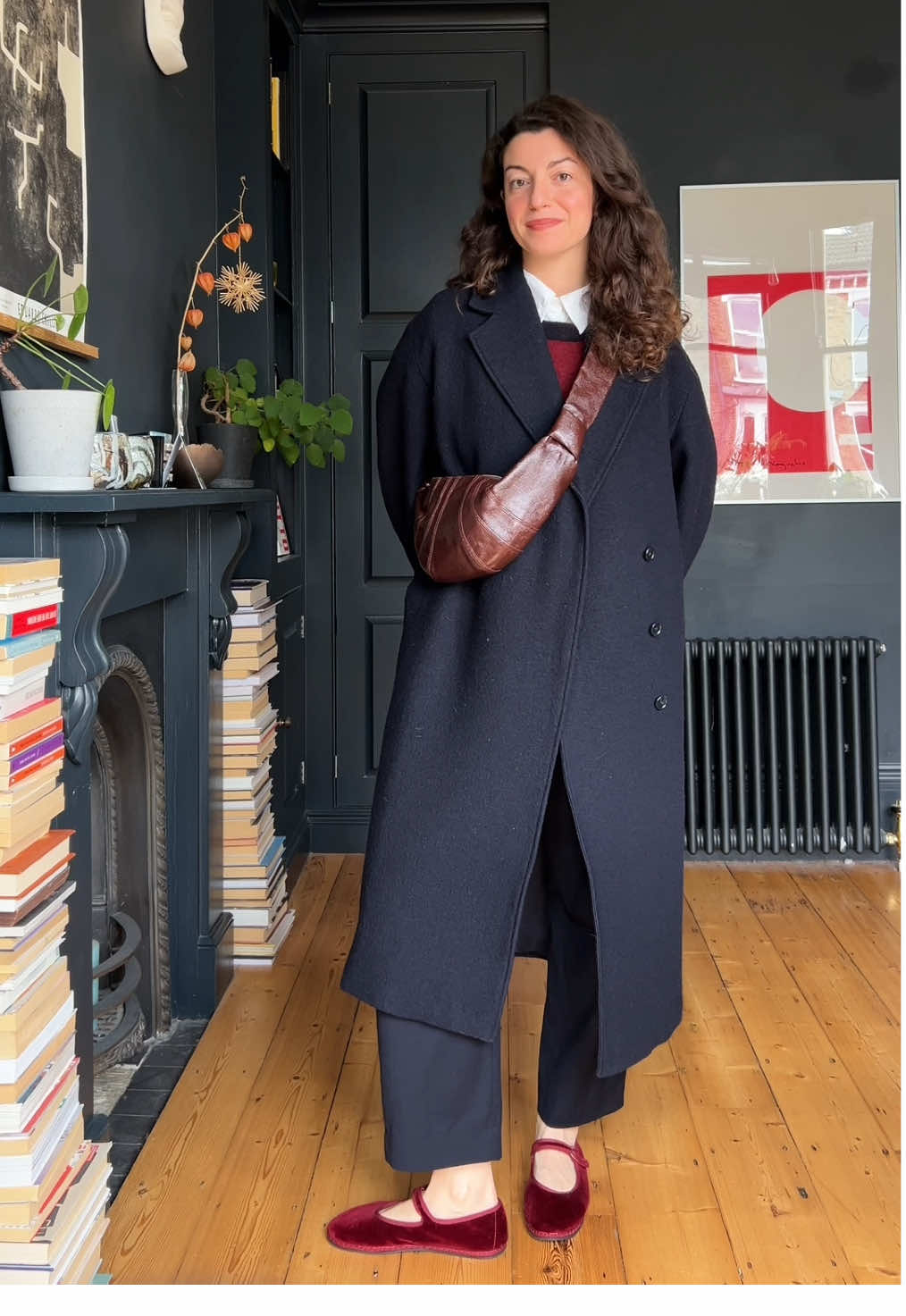 Vest @Brora  Shirt @GANNI  Bag #Lemaire  Coat @& Other Stories (old)  Trousers – old Zara  Shoes – independent store in Venice #italian #italianinlondon #style #styletok #styleinspo #bookish #academia 