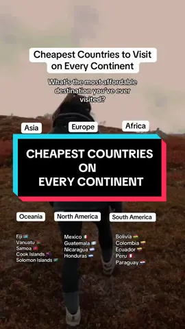 Dreaming of traveling on a budget? 🌍✨ Here are the cheapest countries to visit on every continent! 🧳✈️ Which destination would you choose for your next adventure? Let me know in the comments! 👇💬  #budgettraveltips #cheaptraveldestinations #jetsetjourney #travelonabudget #adventuretravel #traveltipsandhacks #bucketlistvacations    