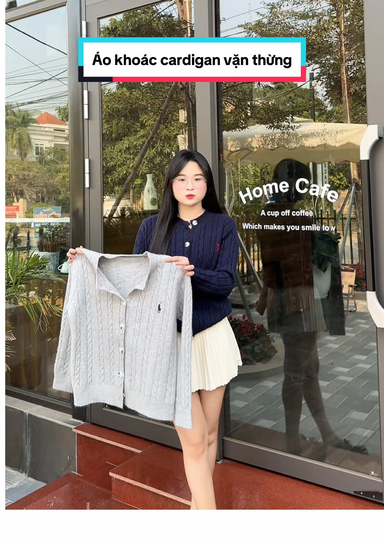 Áo khoác len kiểu cổ V,chất len vặn thừng dệt kim thêu ngựa #aolen #aolennu #aokhoaccardigan #aolenvanthung #xuhuong #cogaimattit