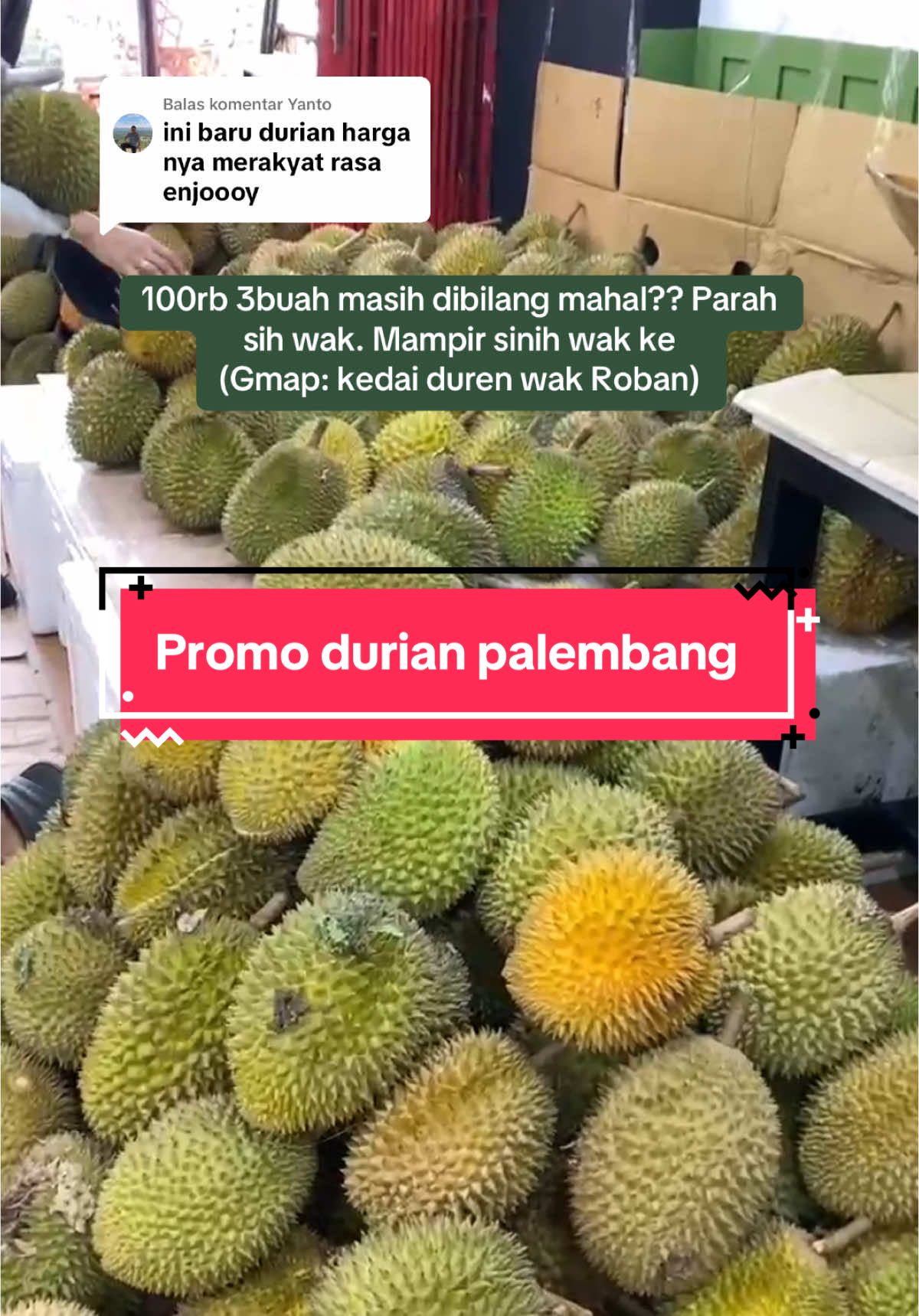 Membalas @Yanto yang tau tau aja yah wak. Alamat ada di sini 👇👇👇 #jelajahkuliner #pemburuduren #durianlokal #durianpalembang #duriansumatera #obraldurian 