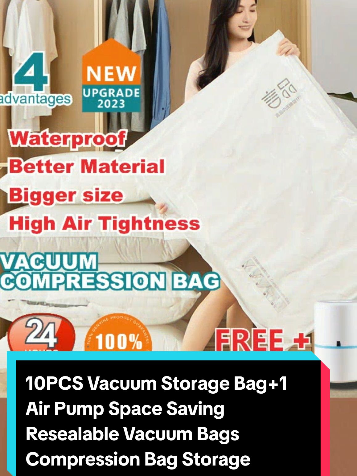 10PCS Vacuum Storage Bag+1 Air Pump Space Saving Resealable Vacuum Bags Compression Bag Storage #vaccumsealbag #vacuumstorage #vacuumbag #compressionbag #resealablebag #fyp #foryou 