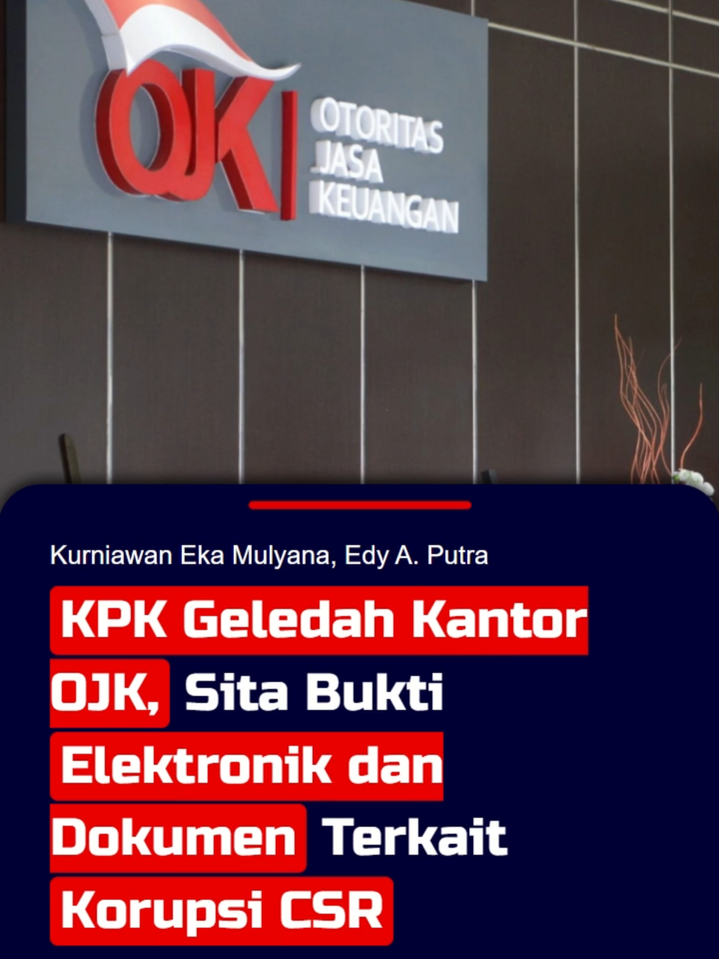 KPK Geledah Kantor OJK, Sita Bukti Elektronik dan Dokumen Terkait Kasus Korupsi CSR BI Komisi Pemberantasan Korupsi (KPK) menggeledah ruang kerja Direktorat Otoritas Jasa Keuangan (OJK), Kamis (19/12/2024). Juru bicara KPK Tessa Mahardhika Sugiarto menjelaskan dari pengeledahan itu, penyidik KPK menyita barang bukti berupa elektronik dan beberapa dokumen dalam bentuk surat. Tessa menambahkan penggeledahan kantor OJK tersebut berkaitan dengan kasus dugaan korupsi dana corporate social responsibility (CSR) Bank Indonesia (BI). Sebelumnya, KPK juga telah menggeledah kantor BI terkait kasus dugaan korupsi dana CSR pada Senin (16/12/2024) malam.  Deputi Penindakan dan Eksekusi KPK Rudi Setiawan menyatakan diduga ada indikasi penyelewangan dana CSR tersebut mengalir ke sejumlah yayasan yang tidak tepat untuk diberikan.  Hasil dari penggeledahan tersebut, KPK menyita sejumlah dokumen dan barang elektronik yang terkait dengan kasus dana CSR.  Sahabat KompasTV juga bisa memperoleh informasi terkini melalui website www.kompas.tv. #kpk #korupsicsr #korupsicsrbi #bi #ojk #BI #korupsi