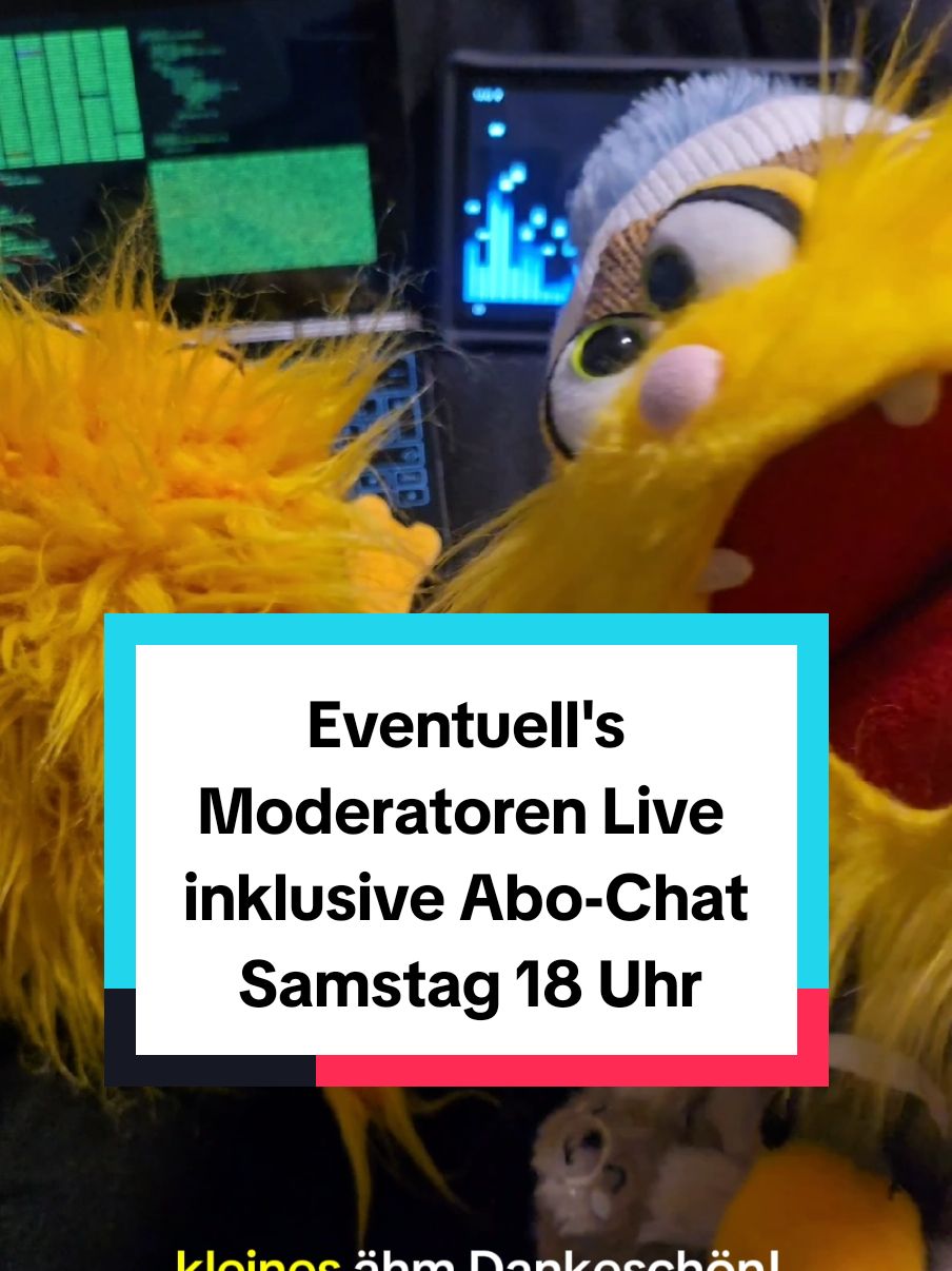 Eventuell's Moderatoren Live Samstag 21.12.24 ab 18 Uhr. Jeder ist herzlich willkommen, Abonnenten können im Live mit Eventuell's Team interagieren. Wir wünschen euch allen viel Spaß! 💛 @❌️**𝕄𝕆𝕆**E-Team❌️ @Jennifer @Sabrina @💛Loeebii💛  #eventuell #eteam #puppet #handpuppe #comedy 