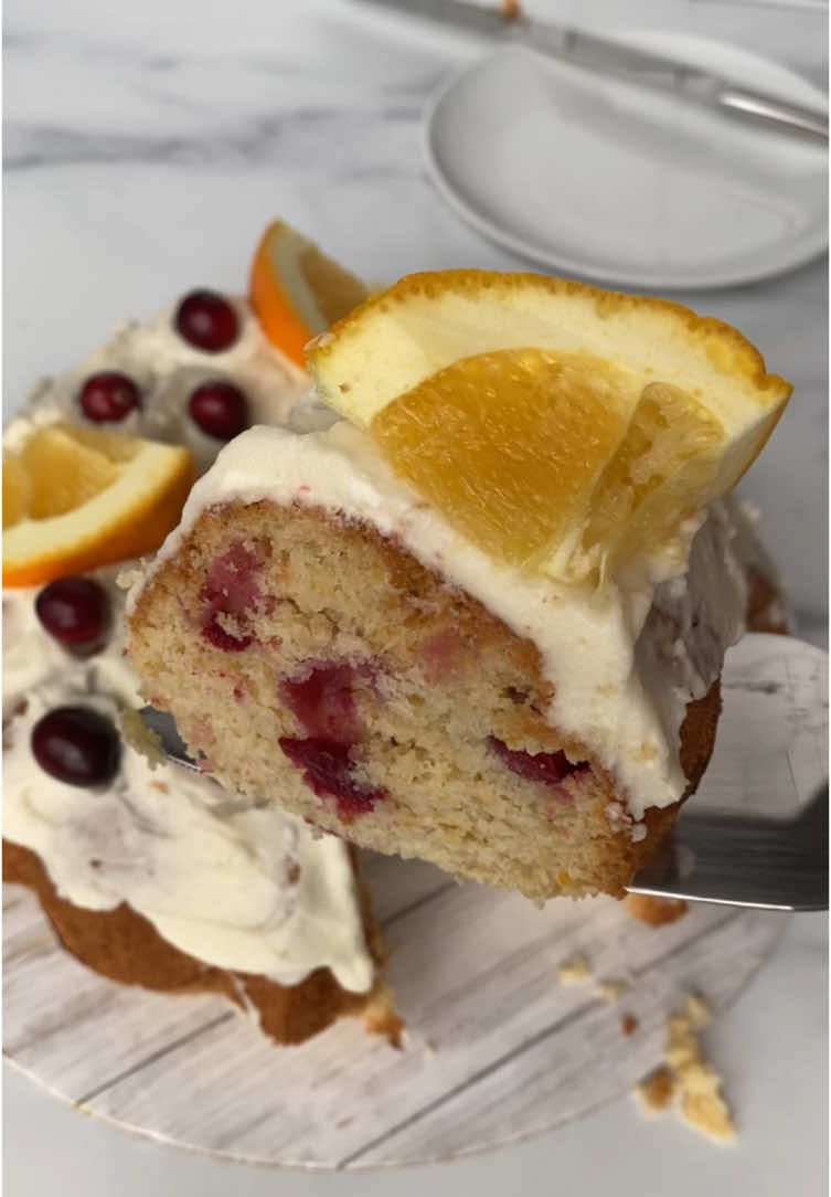 cranberry orange bundt cake 🍰 (gluten free, dairy free) this is perfect for the holidays ahead! pair with a non-dairy cream cheese frosting or a glaze and top with fresh fruit 🍊  Ingredients: 2 cups gluten free flour  2 tsp baking powder 1/2 tsp salt 1 cup sugar Zest from one orange  1/2 cup non-dairy milk 2 eggs 1/2 cup avocado oil  2 tsp vanilla Juice from one orange (about 1/4 cup) 1 1/2 cups frozen cranberries Preheat oven to 350F. Grease bundt pan and set aside. In a medium bowl, combine flour, baking powder and salt then set aside. In a large bowl, mix sugar and orange zest. Then add remaining ingredients except the cranberries. Combine wet and dry mixes then fold in cranberries. Pour into bundt pan then bake for 50-55 minutes until golden. Let cool then frost and enjoy! 🧡 #bundtcake #glutenfreebundtcake #glutenfreecake #cranberryrecipes #glutenfreebaking #dairyfreebaking 