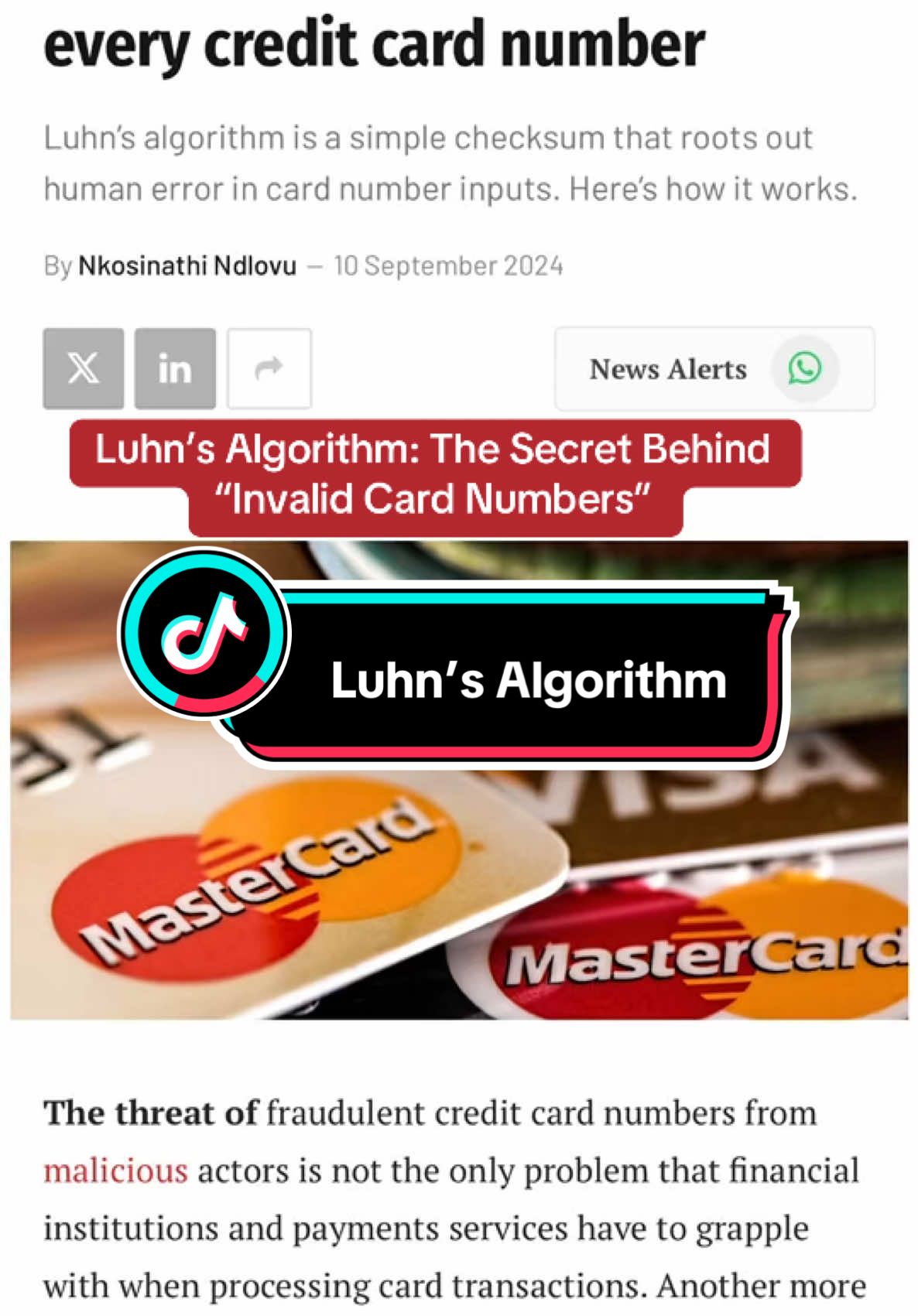 Luhn’s Algorithm is a silent system the checks the validity of credit card numbers. It helps prevent fraud. #luhnalgorithm #creditcardvalidation #errordetection #fraudprevention #digitalsecurity #cybersecurity 