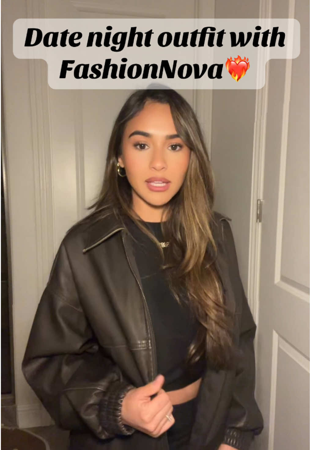 Help my choose a date night outfit with @FashionNova ❤️‍🔥  Jacket #1 - ryan oversized washed faux leather jacket(chocolate)🤎  Jacket #2- 97 varsity front zip sweater(black)🖤  #fashionnova #fashionnovapartner 