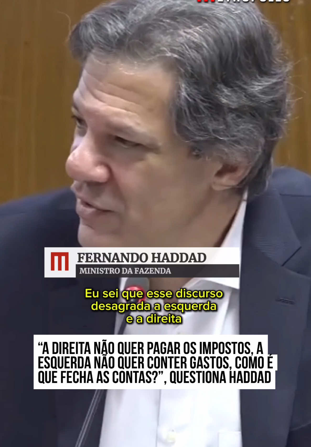 “A direita não quer pagar os #impostos, a esquerda não quer conter gastos, como é que fecha as contas?”, questiona #Haddad. Ministro da Fazenda afirmou nesta sexta-feira (20/12) que desafio das contas públicas “vai além dessa questão ideológica”. “Depois acontece um desarranjo e as pessoas falam ‘poxa, olha só o que nós estamos vivendo, por que isso está acontecendo?’ O que está acontecendo é que nós precisamos prestar atenção nas contas públicas”, prosseguiu Haddad. #TikTokNotícias