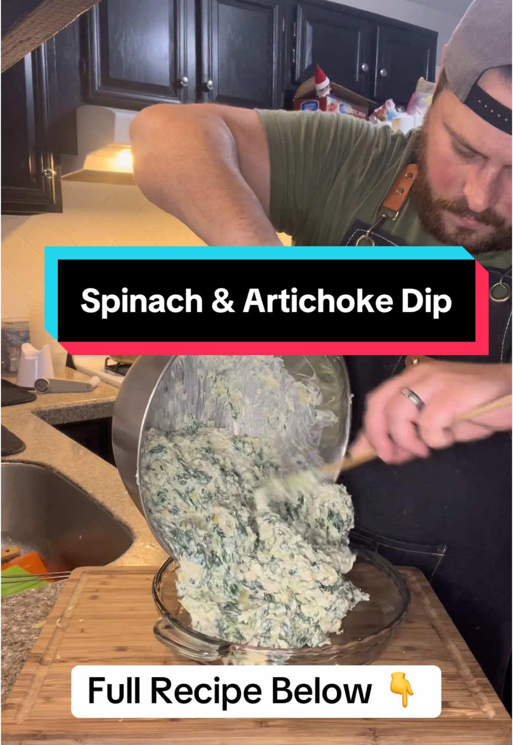 Spinach & Artichoke Dip! Ingredients: Fresh Spinach - 3 large bags (really however much you prefer) Garlic - 20 cloves Olive oil Cream Cheese - 16oz Sour Crean - 1c Mozzarella - 1.5lbs Sharp Cheddar - 8oz Artichoke Hearts - 2 - 14oz cans @MaD Seasoning Seasoning Salt Directions: 1. Start by adding your garlic cloves (for this I just use the pre-packaged peeled ones) to an oven safe bowl. Fill with olive oil until the cloves are just covered. Bake at 400 degrees until the cloves are roasted (20-25mins) 2. Finely chop the two cannot artichoke hearts 3. Add spinach into a pan one bag at a time and cover on medium heat. Check every 5mins and mix as the spinach wilts. Once the first bag of spinach has shrunk down add in the second and do the same. One it has wilted then use some kitchen shears to cut up the spinach.  4. To a large bowl add in two block of cream cheese, the sour cream, artichokes, drained spinach, roasted garlic, the cheeses and seasoning salt. Reserve some of the cheese for the top. 5.  Bake at 400 for 20-25mins. Once cheese on top is starting to get toasted throw on the broiler until top is nice and crispy. Enjoy! #spinachartichokdip #spinachdip #dip #dips #gamedaydip #gameday #gamedayfood #Simplemeal #simplerecipe #food #foodie #foodtok #cooking #cookingtok #dinnerforkids #cookingtiktok #cookingathometiktoktv #cookingathome #homecook #homecooked #recipe #recipes #easyrecipe #easyrecipes #easymeal #easydinner #dinnerideas #fy #fyp #foryou #foryoupage #trending #asmr #fyppppppppppppppppppppppppp