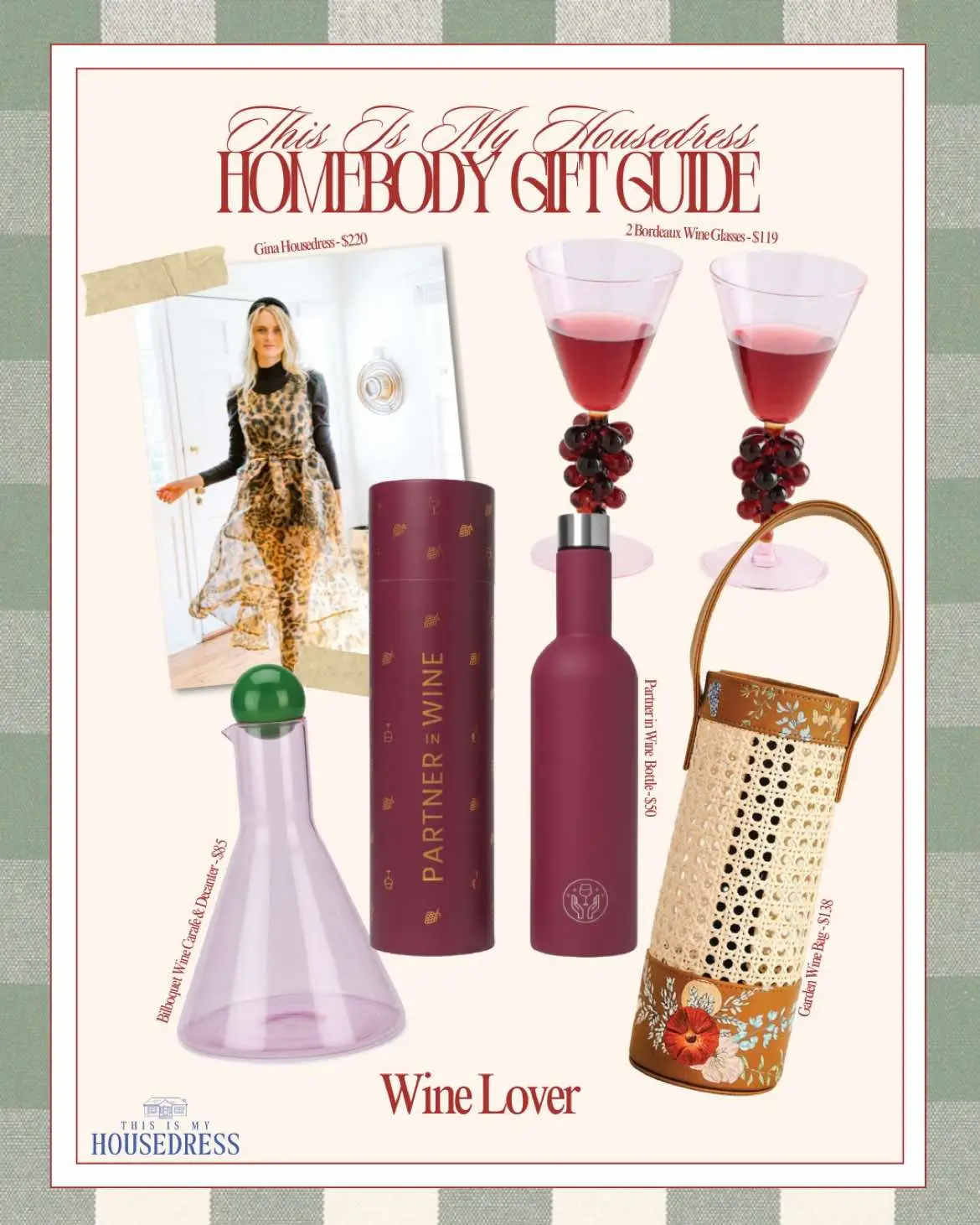 On the ninth day of Christmas, my wino girlfriends rejoice! A truly glamorous gift guide for all the wine-loving ladies on your list 🍷 I already know she is a sassy host, so the Gina Housedress in Leopard Organza is an easy choice. Pair it with with a quirky wine accessory like this colorful decanter from @MoMA Design Store or something more practical like the wine bottle tumbler from @partnerinwine I've been following Lucy at PIW for a while now and she is a force in the entrepreneur space! Any wine lover will fall in love with any product from her site. Follow @thisismyhousedress for more holiday gift guides all season long for every homebody in your list ❤️ 🔗 Shop now at the link in my bio