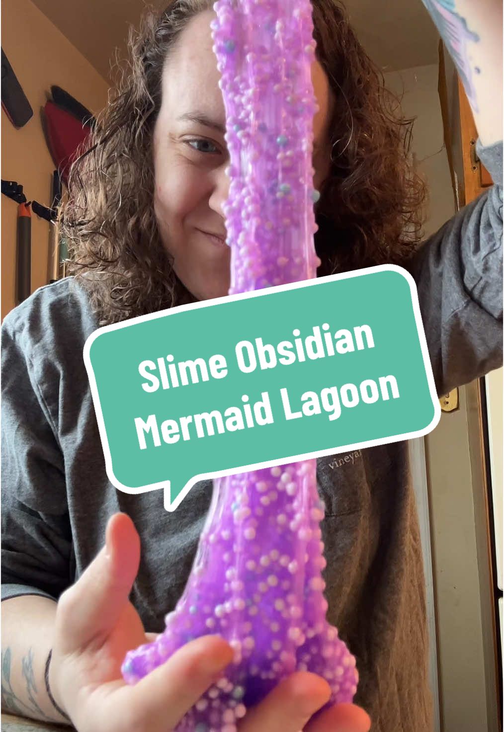 Mermaid Lagoon by @Slime Obsidian is a floamy scrunchy deliciously grape smelling slime 😍.  This one is a fave and was promprly stolen by my 12 year old daughter   #slimeobsidian #slimeasmr #slimereview #slimeshop 