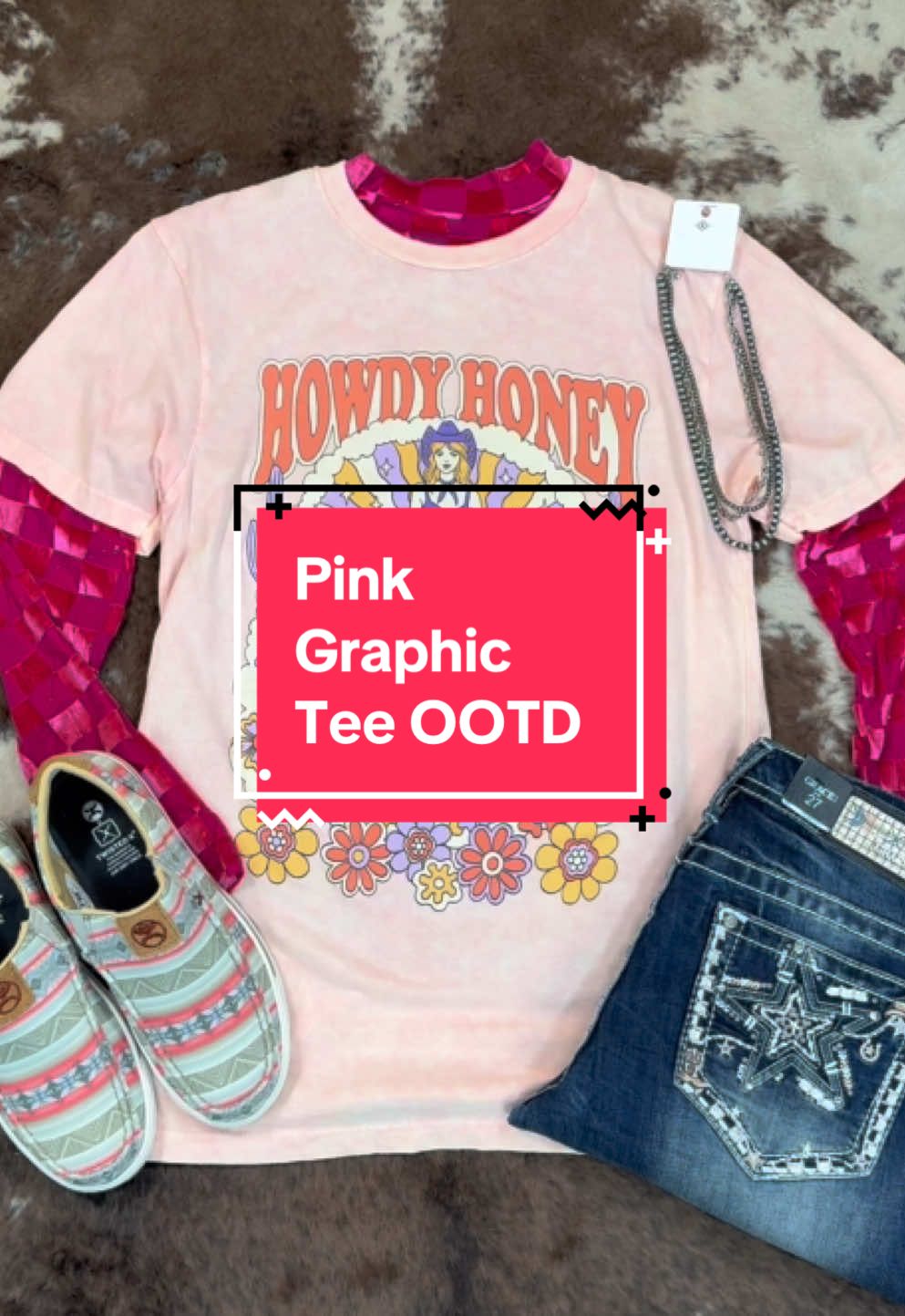 Pink perfection unlocked! 💖✨ Pair the You Da Bomb Mesh Top with the Retro Howdy Honey Graphic Tee for a layered look that’s flirty, fun, and full of cowgirl charm. From vintage vibes to bold sass, this duo has everything you need to turn heads. 🤠🌸 #barbievibes #OOTD #westernbarbie #outfitinspo 