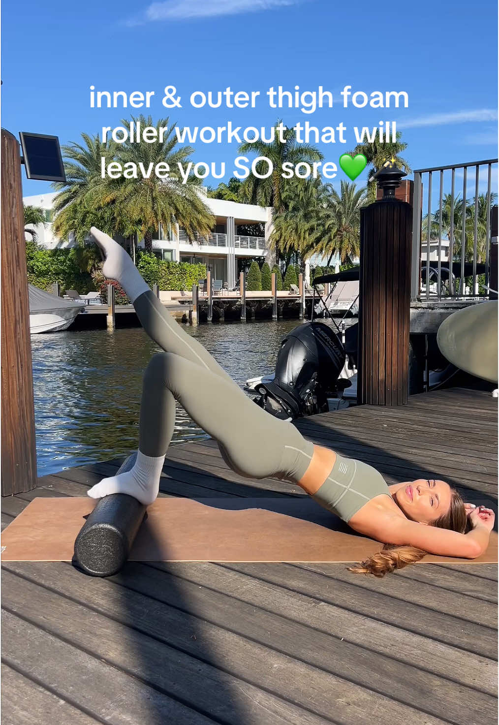 Wearing @Kosha Fit 💚 use code FOUNDER to save🪄SAVE this inner & outer thigh workout using just a foam roller for your next at home Pilates inspired movement  #athomepilates #foamrollerworkout #innerthighworkout #outerthighworkout #foamrollerpilates #workoutsforwomen 