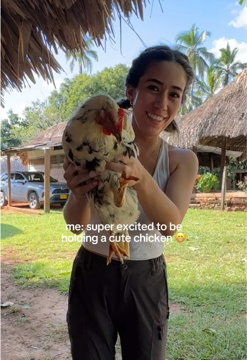 I had NO IDEA abuelita was gonna make chicken soup with it🥹🐥❤️‍🩹 Something I’m definitely not used to is seeing animals before they’re cooked. The first year, they had a PIG, that was being fattened up for Christmas 😩 #colombia #livingabroad #cultureshock #finca #farmlife #latina #spanglish #farm #comidacolombiana 