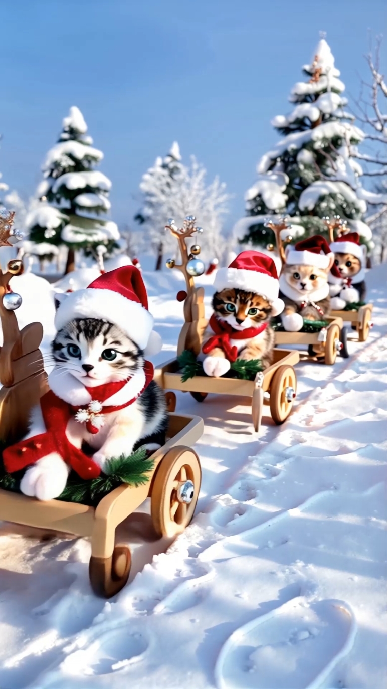 Tiny sleighs, stuffed reindeer, and kittens in Santa hats! 🐾🎄🎅🐱 #christmas #christmas2024🎅🎄 #kittens #cat #newyear2025🎉 #usa🇺🇸 #usa_tiktok #happynewyear #newyear #christmasideas #christmasvideos 