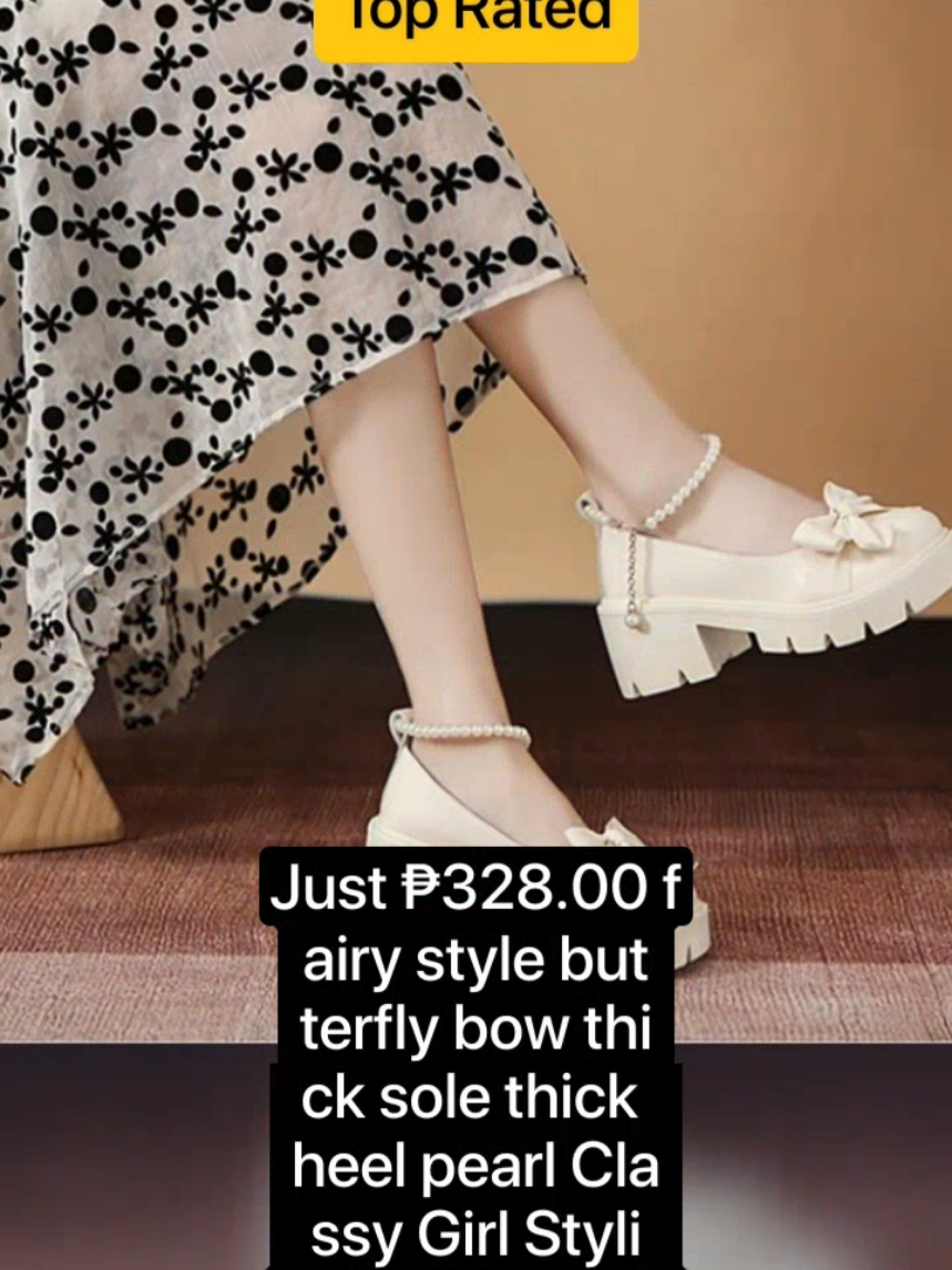 😊😊 Just ₱328.00 fairy style butterfly bow thick sole thick heel pearl Classy Girl Stylish Shoes Elegant BUY NOW!! #shoes 