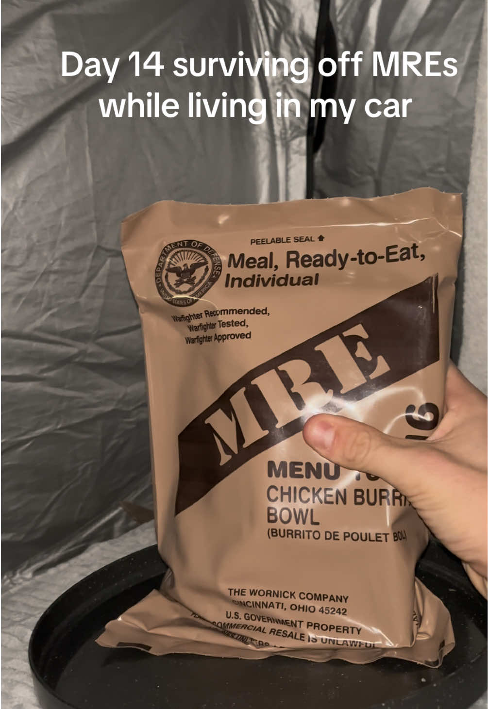 Day 14 surviving off MREs while living in my car. 🚙 #mre #mrereview #asmr #military #army #navy #marines #airforce #spaceforce #survival #homeless #carcamping #vanlife #america #foodreview #foodtiktok #dinner #fyp #fypシ #day14 #carcamper123 