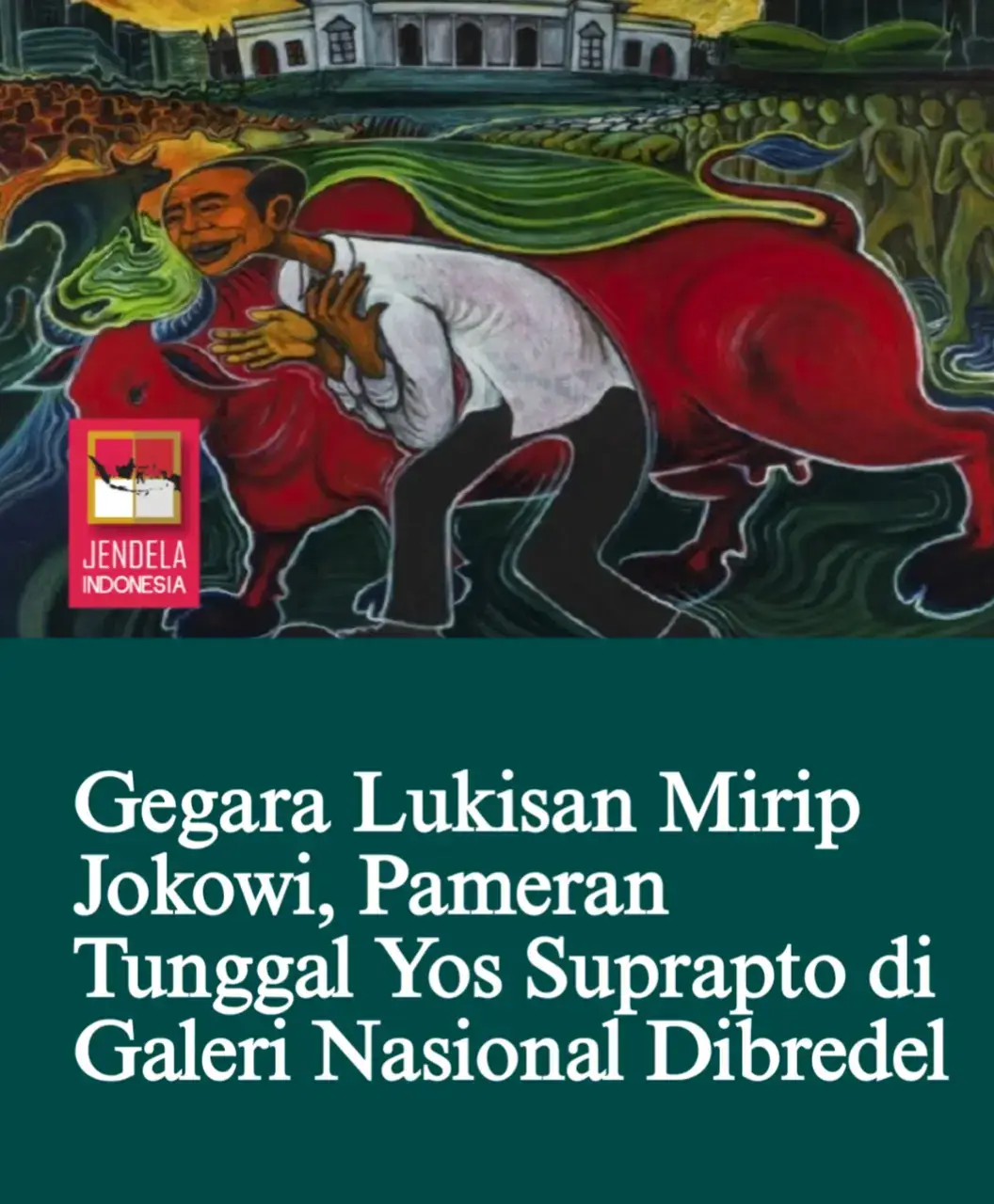 Gegara Lukisan Mirip Jokowi, Pameran Tunggal Yos Suprapto di Galeri Nasional Dibredel Pameran tunggal pelukis Yos Suprapto 19 Desember 2024 di Galeri Nasional Gambir, Jakarta Pusat gagal dibuka gegara ada lukisan mirip Presiden ke-7 RI Joko Widodo (Jokowi). Pihak Galeri Nasional mematikan lampu dan mengunci ruangan serta mengembok pintu masuk. Pembatalan pameran bertajuk “Kebangkitan: Tanah Untuk Kedaulatan Pangan” ini dibatalkan karena Yos Suprapto keberatan beberapa lukisannya diturunkan oleh kurator dari Galeri Nasional, Suwarno Wisetrotomo. Dari 30 lukisan yang telah disiapkan Yos Suprapto selama setahun terakhir, Suwarno meminta dua lukisan untuk tidak dipamerkan. Namun menurut Yos, ada 5 lukisannya yang diminta kurator agar tidak dipamerkan. Tema kelima lukisan itu tentang nasib petani dengan sosok sentral tokoh mirip Jokowi. Menurut Yos, jika kelima lukisan tersebut diturunkan, maka ia akan membatalkan pameran secara keseluruhan dan membawa pulang seluruh lukisan pulang ke Yogyakarta. “Saya tidak mau lagi berurusan dengan Galeri Nasional dan Kementerian Kebudayaan,” kata Yos Suprapto, dikutip dari keterangan tertulis yang diterima, Jumat (20/12/2024). Sementara itu, pihak Galeri Nasional dan kurator Suwarno Wisetrotomo menjelaskan alasan di balik permintaan menurunkan lima lukisan bergambar Jokowi di pameran tunggal tersebut. Suwarno menyebut bahwa lukisan itu tidak sejalan dengan tema yang disepakati. “Terdapat 2 karya yang menggambarkan opini seniman tentang praktek kekuasaan. Saya sampaikan kepada seniman, bahwa karya tersebut tidak sejalan dengan tema kuratorial dan berpotensi merusak fokus terhadap pesan yang sangat kuat dan bagus dari tema pameran,” demikian keterangan tertulis Suwarno Wisestrotomo tertanggal 20 Desember 2024. Ia juga menilai lukisan tersebut sarat akan makian, bukan ekspresi yang sesuai dengan tema kebangkitan. “Menurut pendapat saya, dua karya tersebut ‘terdengar’ seperti makian semata, terlalu vulgar, sehingga kehilangan metafora yang merupakan salah satu kekuatan utama seni dalam menyampaikan perspektifnya,” lanjut Suwarno. Ia lantas tak menyetujui dua lukisan tersebut dipajang, namun Yos bersikukuh untuk tetap memamerkannya. Perdebatan tersebut berlangsung selama masa kurasi sejak bulan Oktober 2024. Karena tak ada titik tengah, Suwarno kemudian mengundurkan diri sebagai kurator di pameran tunggal tersebut pada 16 Desember 2024. “Pernyataan pengunduran diri saya sebagai kurator tidak bermaksud untuk menghentikan pameran,” ungkap Suwarno. Pembredelan pameran lukisan ini sontak memicu beragam tanggapan dari seniman serta politikus. Umumnya mereka menilai kebebasan berekspresi melalui seni seharusnya tidak boleh dibatasi. Pembredelan itu bertentangan dengan semangat reformasi dan kembali ke era Orde Baru yang otoriter. Penulis Okky Madasari melalui media sosialnya mempertanyakan apakah pembatalan ini menandai dimulainya kembali era sensor seperti di masa Orde Baru. Gara-gara 5 lukisan mirip Jokowi ini, pameran tunggal Yos Suprapto yang seharusnya dibuka kemarin (19/12) di Galeri Nasional, batal. Pintu ruang pameran di Galeri Nasional dikunci. Era sensor dan pembungkaman terhadap karya seni di bawah rezim Prabowo resmi dimulai?” tulis Okky Madasari melalui akun @okkymadasari di X, Jumat 20 Desember 2024. Mantan Menko Polhukam RI Mahfud MD menanggapi unggahan Galeri Nasional di akun medsosnya berkomentar bahwa lukisan adalah ekspresi. “Galeri Nasional bilang menunda karena alasan teknis, tapi praktisnya membatalkan. Lukisan adalah ekspresi,” kata Mahfud. “Saya rasa itu ekspresi kurator yang takut secara berlebihan,” kata Budayawan Eros Djarot dalam keterangan tertulisnya, Jumat (20/12/2024). “Ini adalah pembredelan pameran seni rupa pertama di era Prabowo Subianto,” ujar Oscar Motulloh, fotografer profesional yang juga pengamat seni. (807) Sumber https://www.google.com/amp/s/patrolipost.com/gegara-lukisan-mirip-jokowi-pameran-tunggal-yos-suprapto-di-galeri-nasional-dibredel/%3famp=1