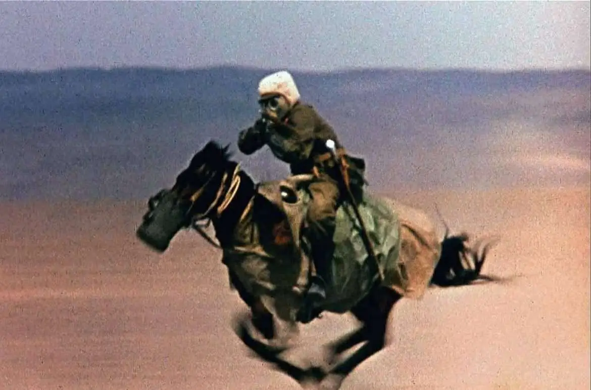 PLA horseman riding towards a nuclear explosion during a weapons test in Lop Nur China (1964) In the 50s and 60s, PLA cavalry played a key role in supporting China's early nuclear testing efforts, particularly in remote areas like Lop Nur. They secured sites, transported equipment, and maintained communication in terrain inaccessible to vehicles, bridging traditional tactics with modern nuclear advancements.