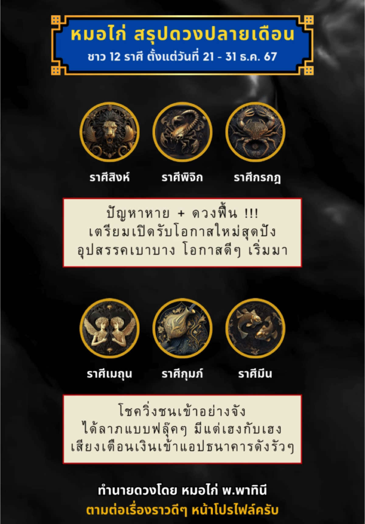 ตอนที่ 2 | หมอไก่สรุปดวงปลายเดือนชาว 12 ราศี วันที่ 21 - 31 ธ.ค. 2567 #คําทํานาย #12ราศี #ราศี #ดวงราศี #ดวงวันเกิด #ดวง #ดูดวง 