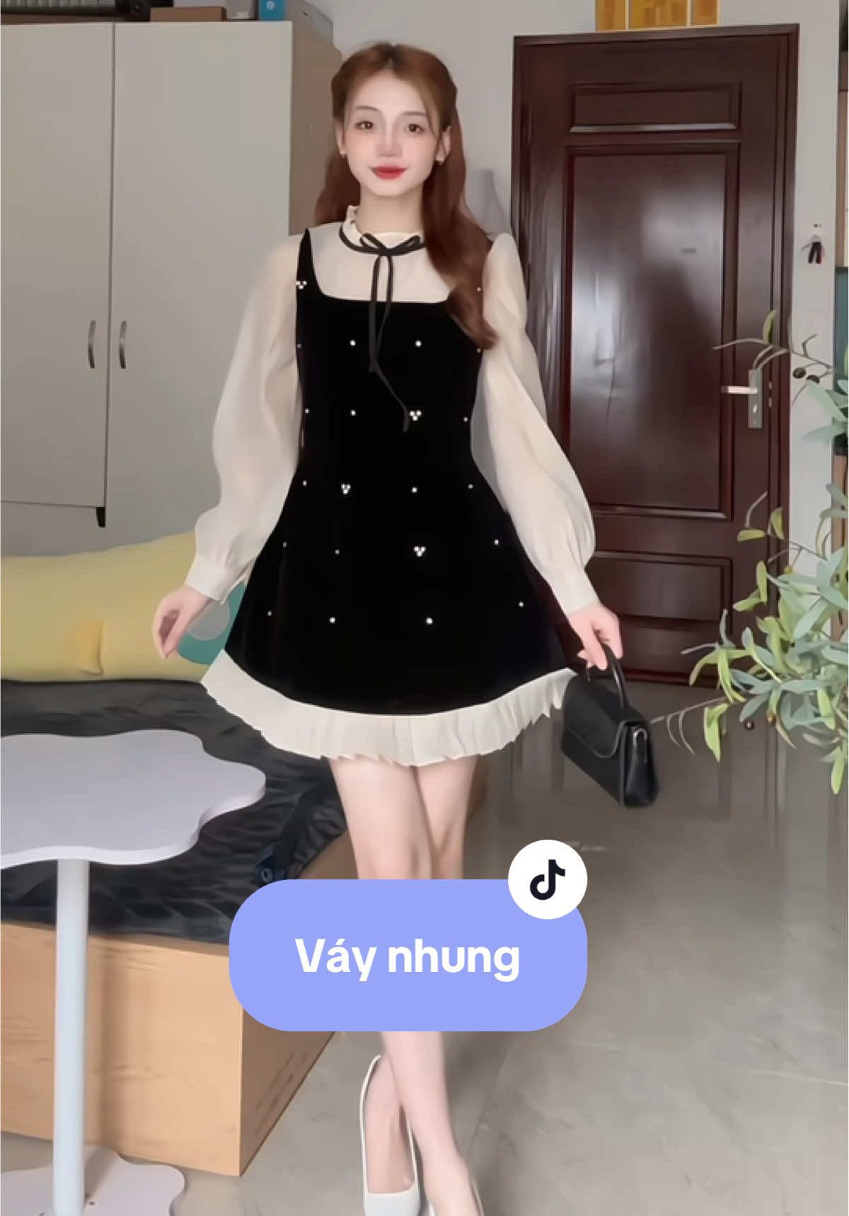 Váy nhung đính đá sang chảnh diện đồ đi tiệc,chơi Tết nè🥰#fyp #váynhung #outfit #review #xuhuong 