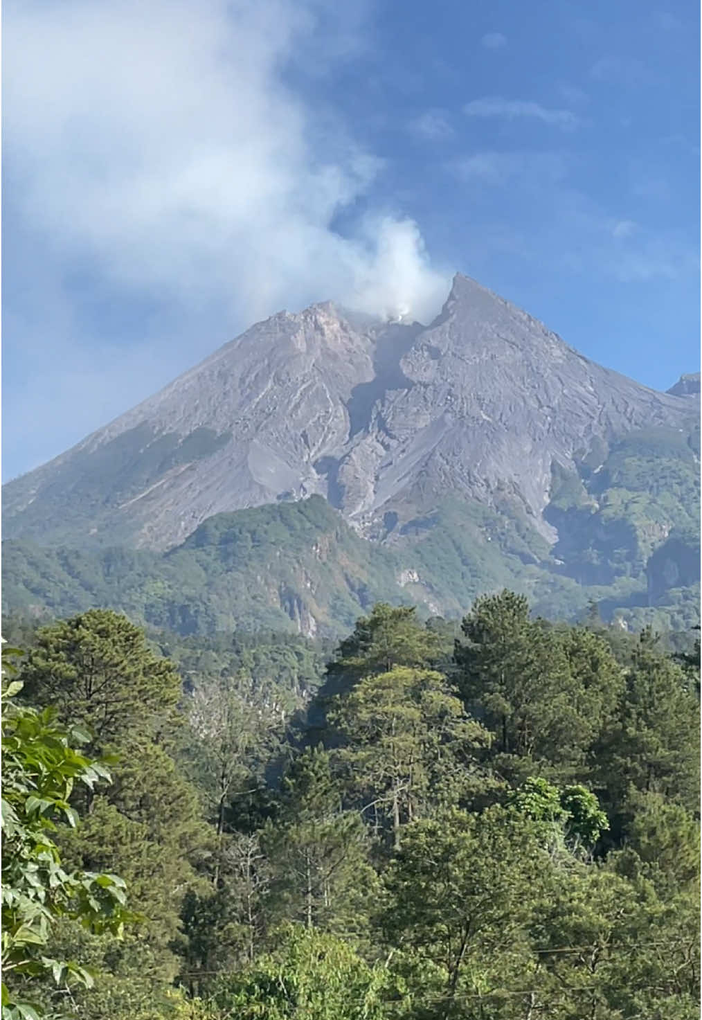 Walaupun musim hujan, terkadang kalau pagi keliatan secerah ini lho viewnya🌤️🌋 #gunungmerapi #klaten 