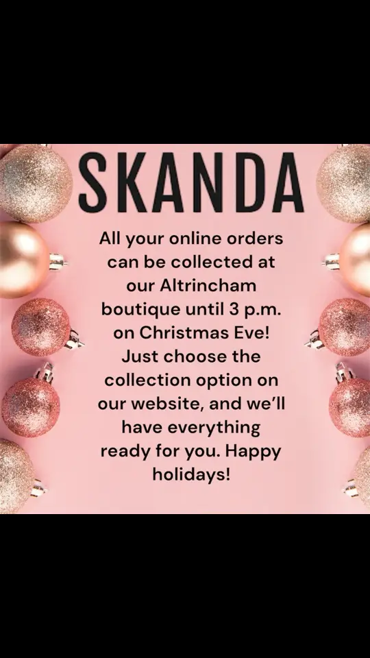 We're excited to let you know that you can pick up all your #onlineorders at our #Altrincham #boutique until 3 p.m. on #Christmas Eve! Just choose the collection option on our #website, and we’ll have everything ready for you. Happy holidays!