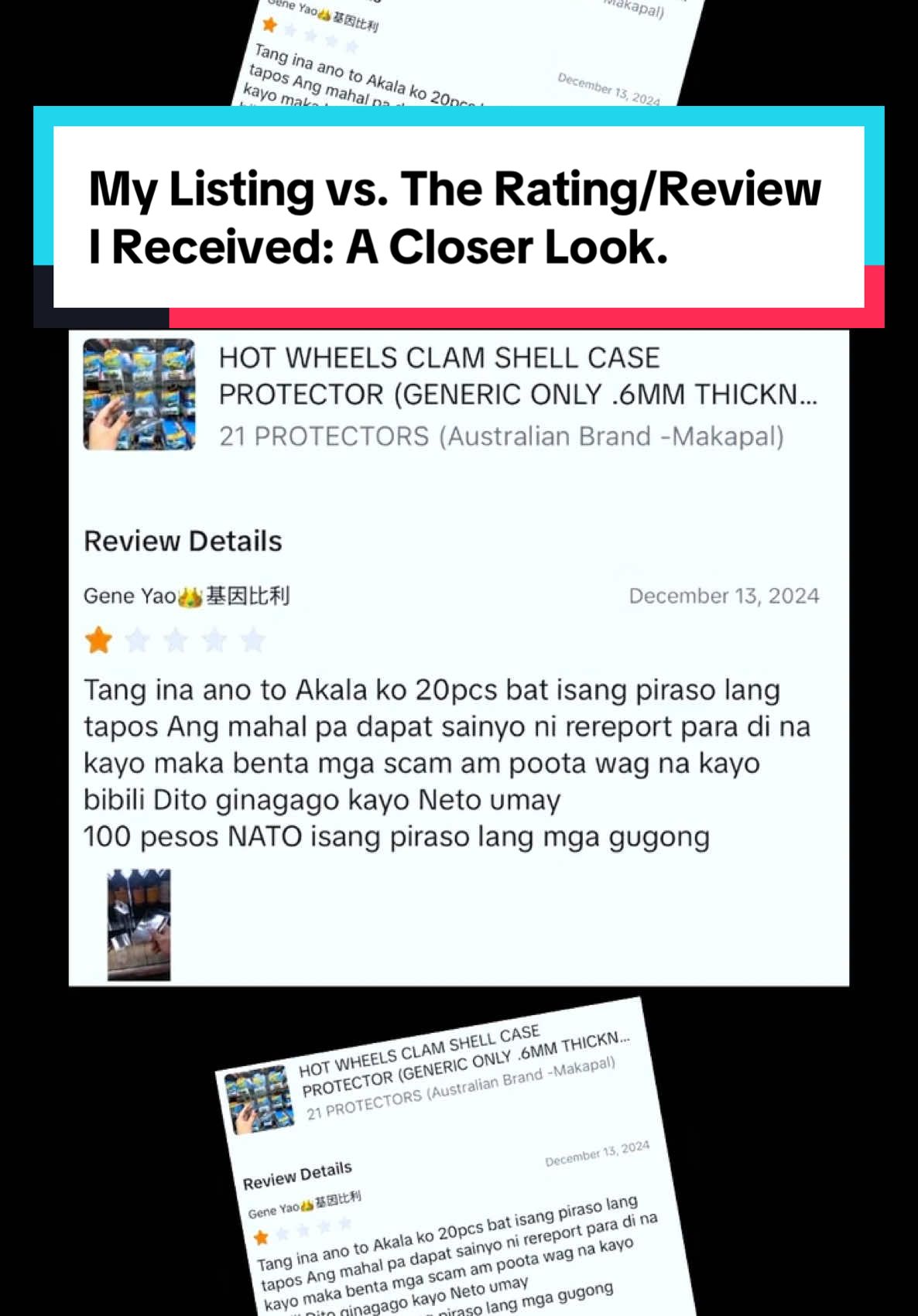 My Listing vs. The Rating/Review I Received: A Closer Look. Shoutout nga pala sa inyo:  @Gene Yao👑基因比利  @SHRX • Reeokun basa basa din.  Reading comprehension skills are a concern for many in the Philippines. 🤦🏽 #minigt #kaidohouse #164scale #honda #hondacivicef #hondacivic #truescale #HotWheels #HotWheelsPh #hotwheelscollections #hotwheelscollector #hotwheelscustom #hotwheelsphilippines #hotwheelsphillipines #hotwheelspremium #hotwheelsfastandfurious #fastandfurious #mainline #hw #hwmainline #fyp #fypシ #fypシ゚viral #trending #nissan #ford #honda #mazda #porsche #hummer #buick #volkswagen #lamborghini #elcamino #bmw #stingray #corvette #barbie #chevrolet #landrover #landroverdefender #rangerover #womenoffast #fandf #suki #jdm #jdms #supra #barbie #hwbarbie #hwph #hotwheelsph #hotwheelspremium #hwpremium #impala #boxed #sealed #fastandfurious #f&f #granturismo #nissan #mustangshelby #toyotasupra #porsche911gt3 #vintageracingclub #hotwheelscollector #suki #S2000 #Zamac #vintage #hwracingclub #ADE #AustralianDiecastExpo #NissanSkyline #OtoMakinaToys #ozwheels #adventcalendar 