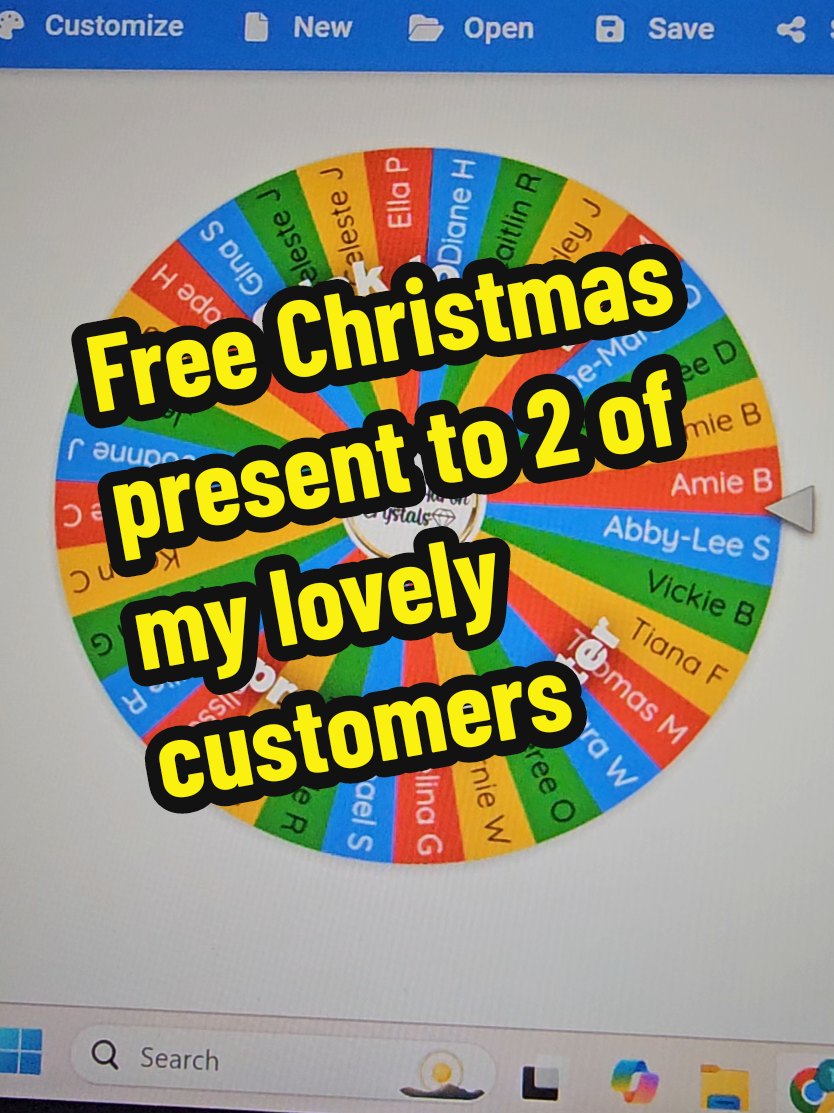 Hi guys. Sorry I haven't gone live lately. I just felt so tired and exhausted with everything. I am so thankful for your orders even when I don't go live.  I am so thankful to all of you who have ordered from me. I can't give all of you a Christmas present so I will just do this spin wheel and pick 2 of my customers to receive a Christmas present. Again, thank you from the bottom of my heart. To my customers, feel free to comment, good luck❤️