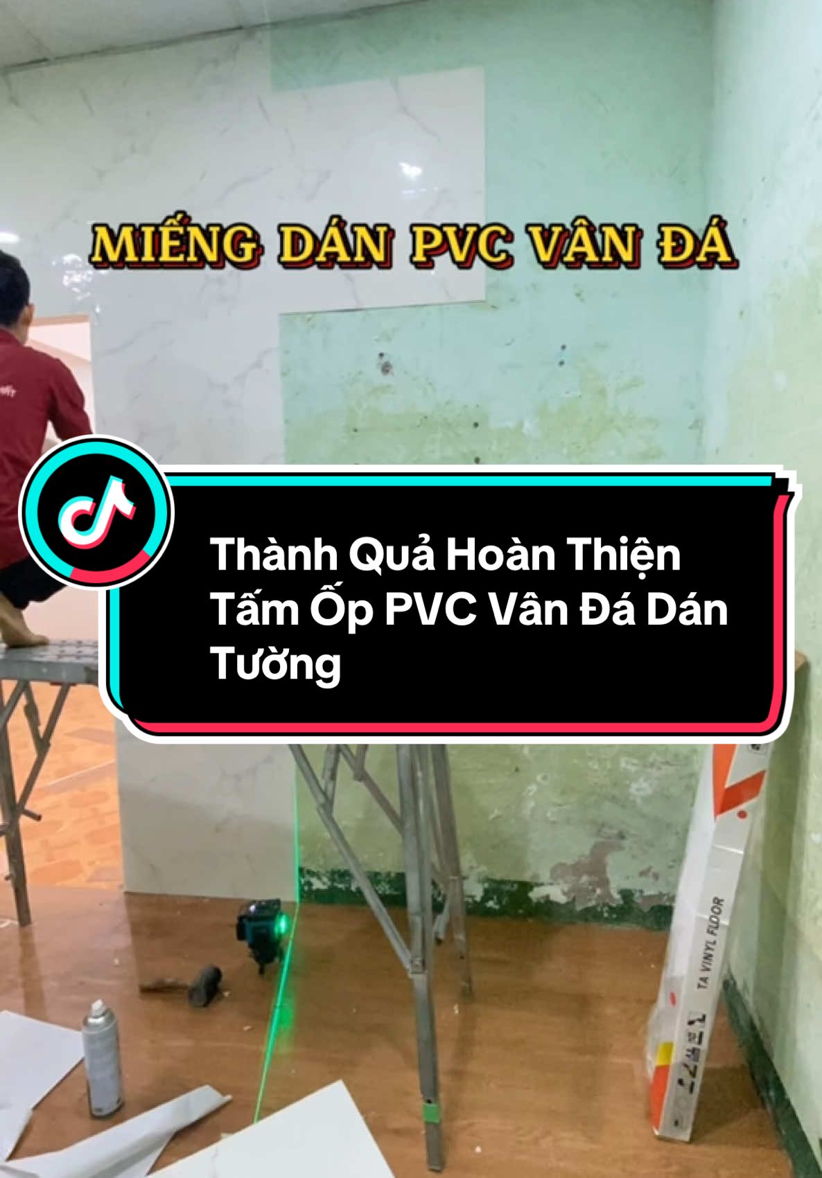 Thành quả cải tạo tường cũ bằng miếng dán vân đá PVC đón tết #phuc_nha_dep #caitaonhacu #trangtrinhadep #tamoptuong 