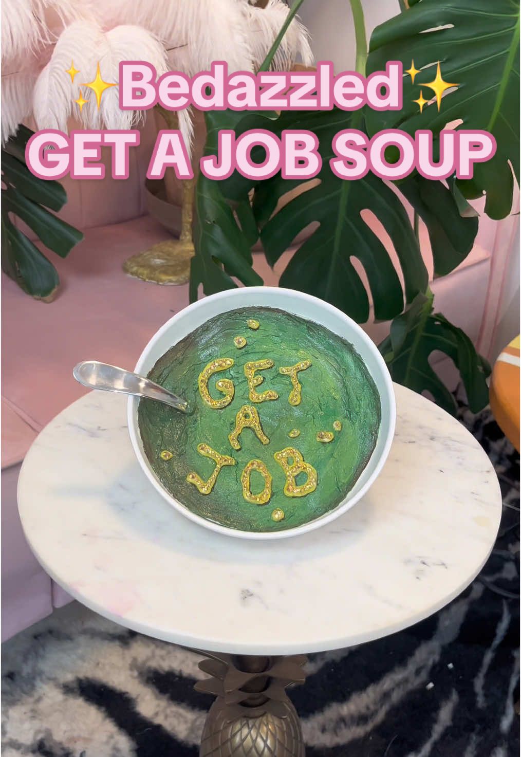 DIY GET A JOB SOUP Only the real Spongebob fans know…. I emded uo blinging out this one to give ro mt bling bestie @Becca | Rhinestone artist . . . #spongebob #getajobsoup #diyproject #diyspongebob #rhinestone #spongebobart #spongebobartwork #diycrafts