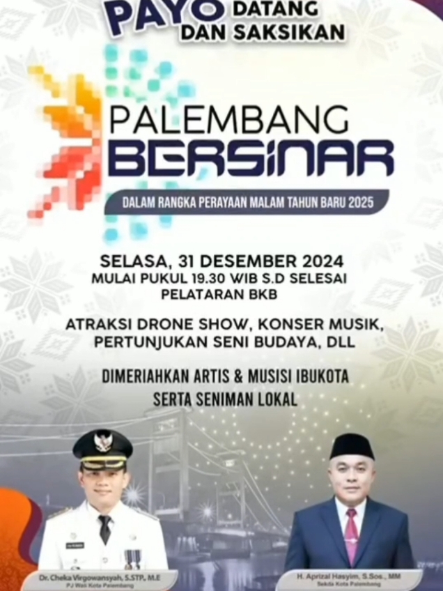 Payo datang dan saksikan Atraksi Drone show,konser musik,pertunjukan seni budaya,pertamo di sumatera. tanggal 31 Desember 2024 #beritasumsel #beritapalembang #beritaindonesia #trendingvideo #viralvideo #beritaterbaru #beritaterkini #fyp #fyppppppppppppppppppppppp #fypシ゚viral 