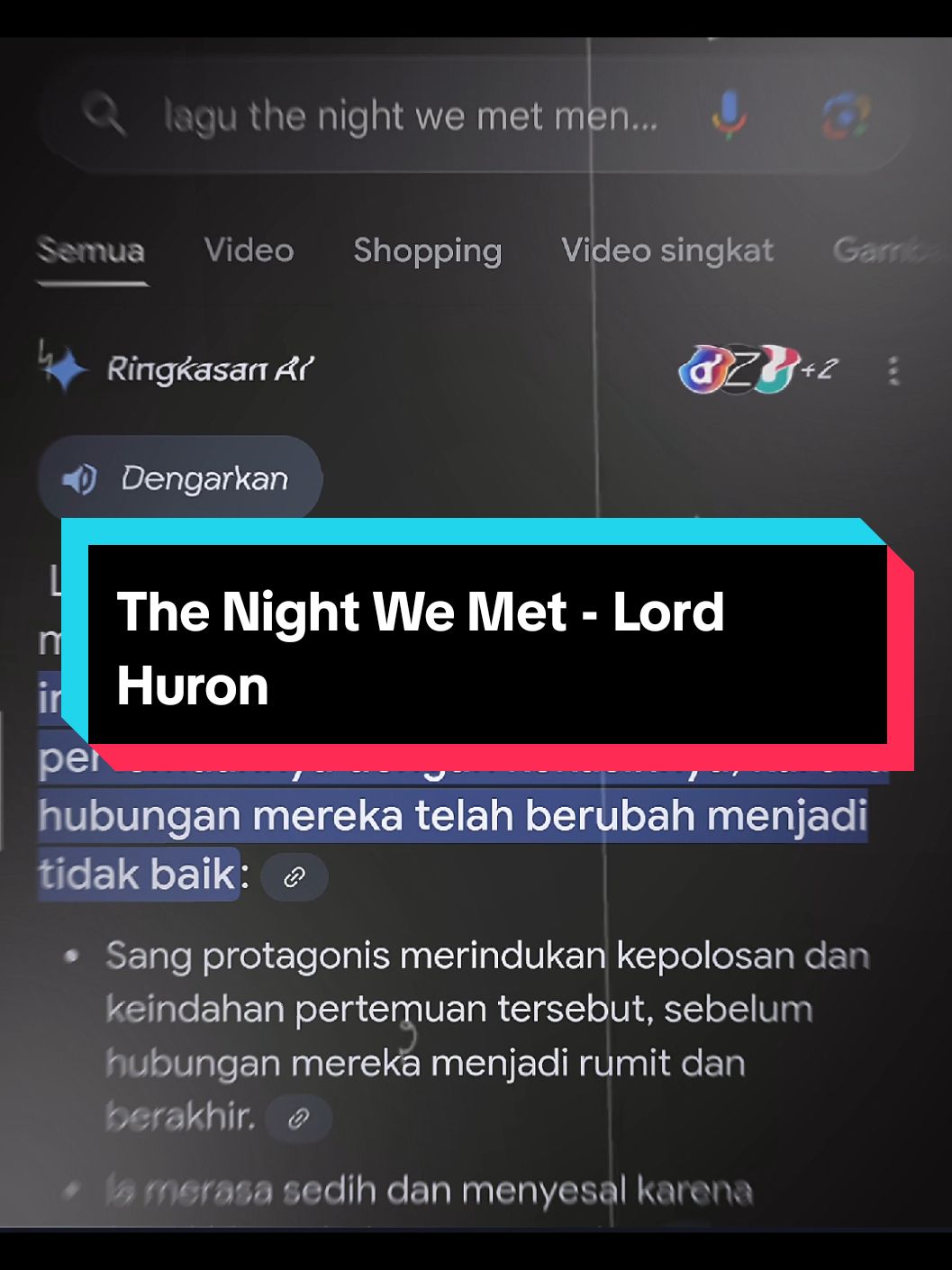 aku ingin kembali di saat pertama aku mengenalmu😔 #lyrics #liriklagu #thenightwemet #lordhuron #makna #lagu #sad #galau #fyp #fypシ゚ 