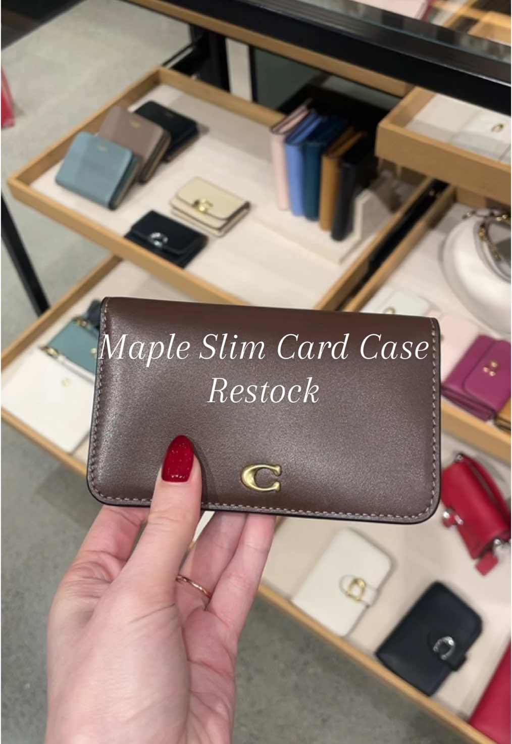 The maple slim card case is restocked online and in stores ✨ @Coach #coachny #coachretailemployee #handbags #handbagtiktok #handbagaccessories #wallets 