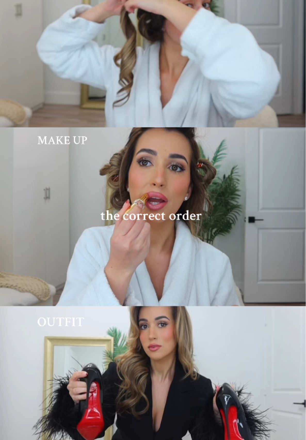 Personally depise doing my hair so I have to do it 1st and the curls have to sit. Make up 2nd (like a reward) and then outfit. 💋 #girlythings #grwm #fyp 