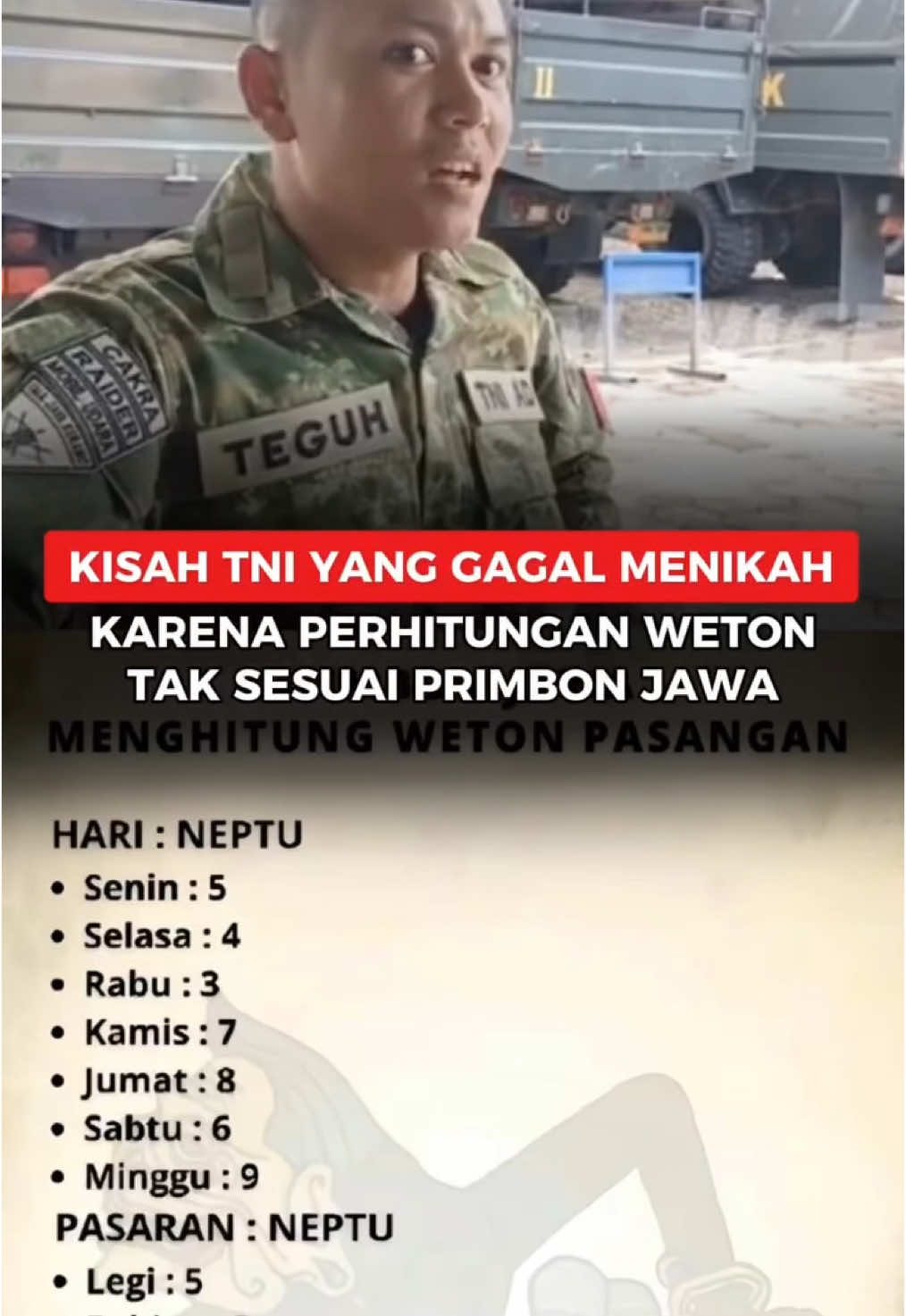 Kisah TNI Yang Gagal Menikah Karena Perhitungan Weton Tak Sesuai Primbon Jawa😱